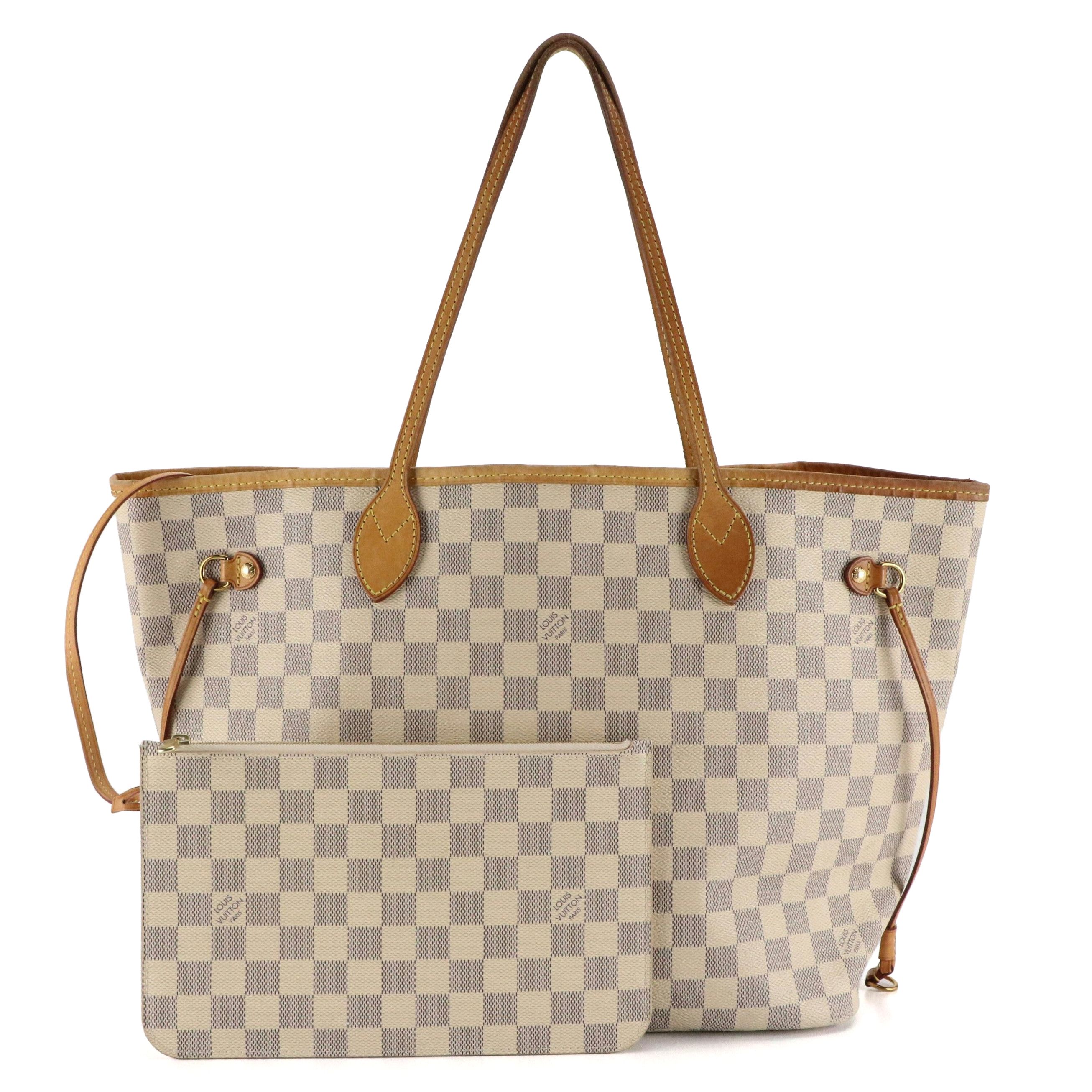 Louis Vuitton Neverfull MM Tote & Pouch in Damier Azur Coated Canvas and Leather