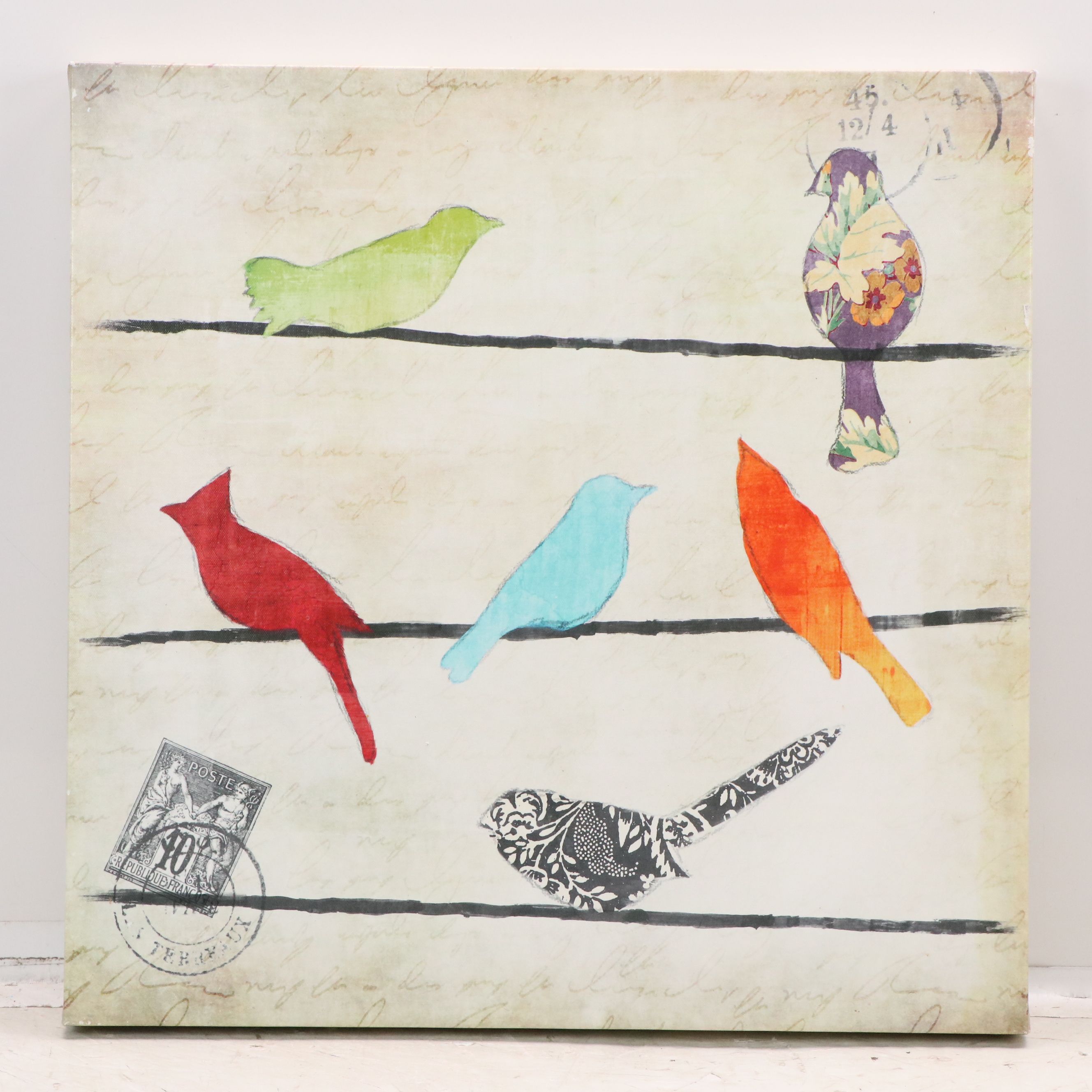 Pair of Gicleé on Canvas of Birds on Lines, 21st Century