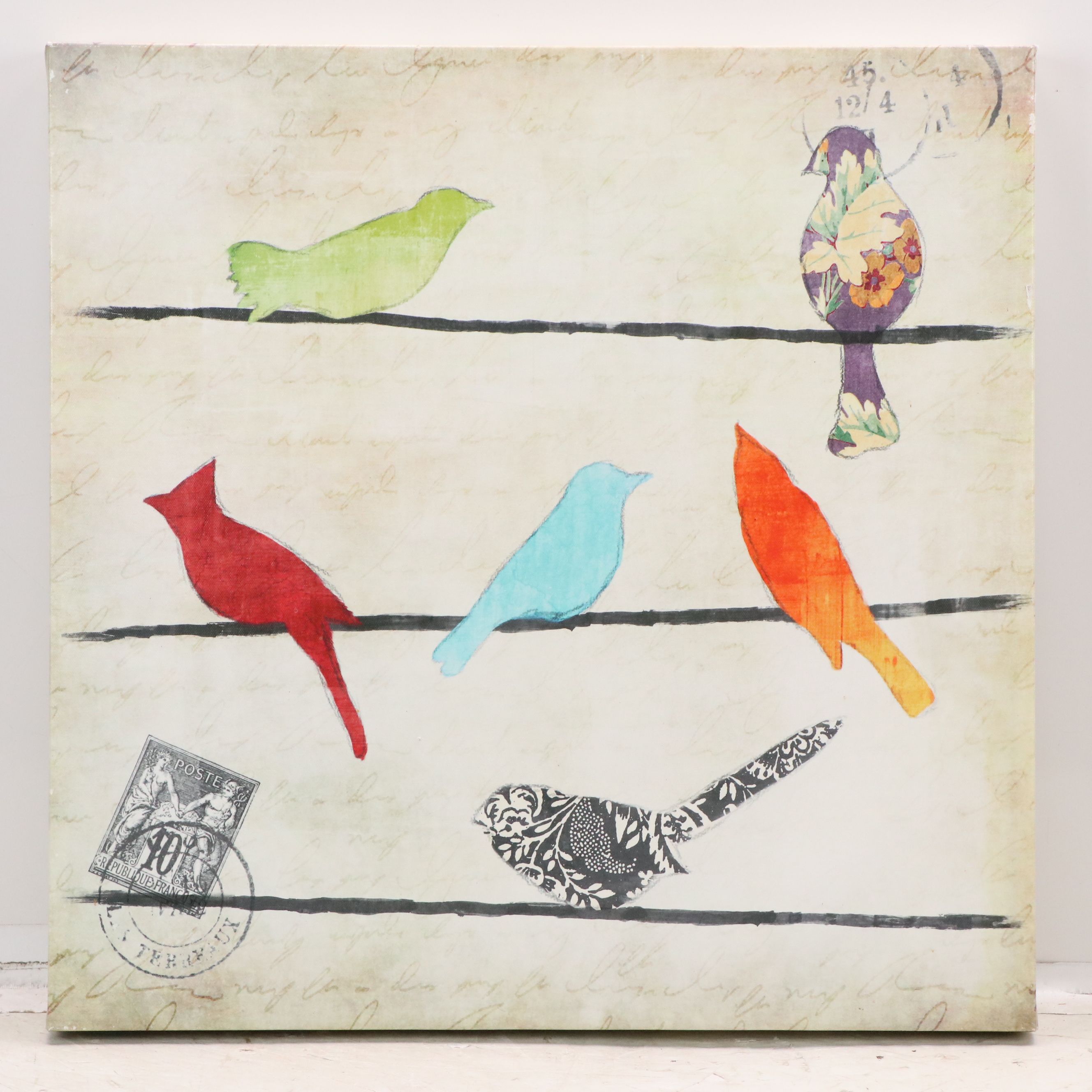 Pair of Gicleé on Canvas of Birds on Lines, 21st Century