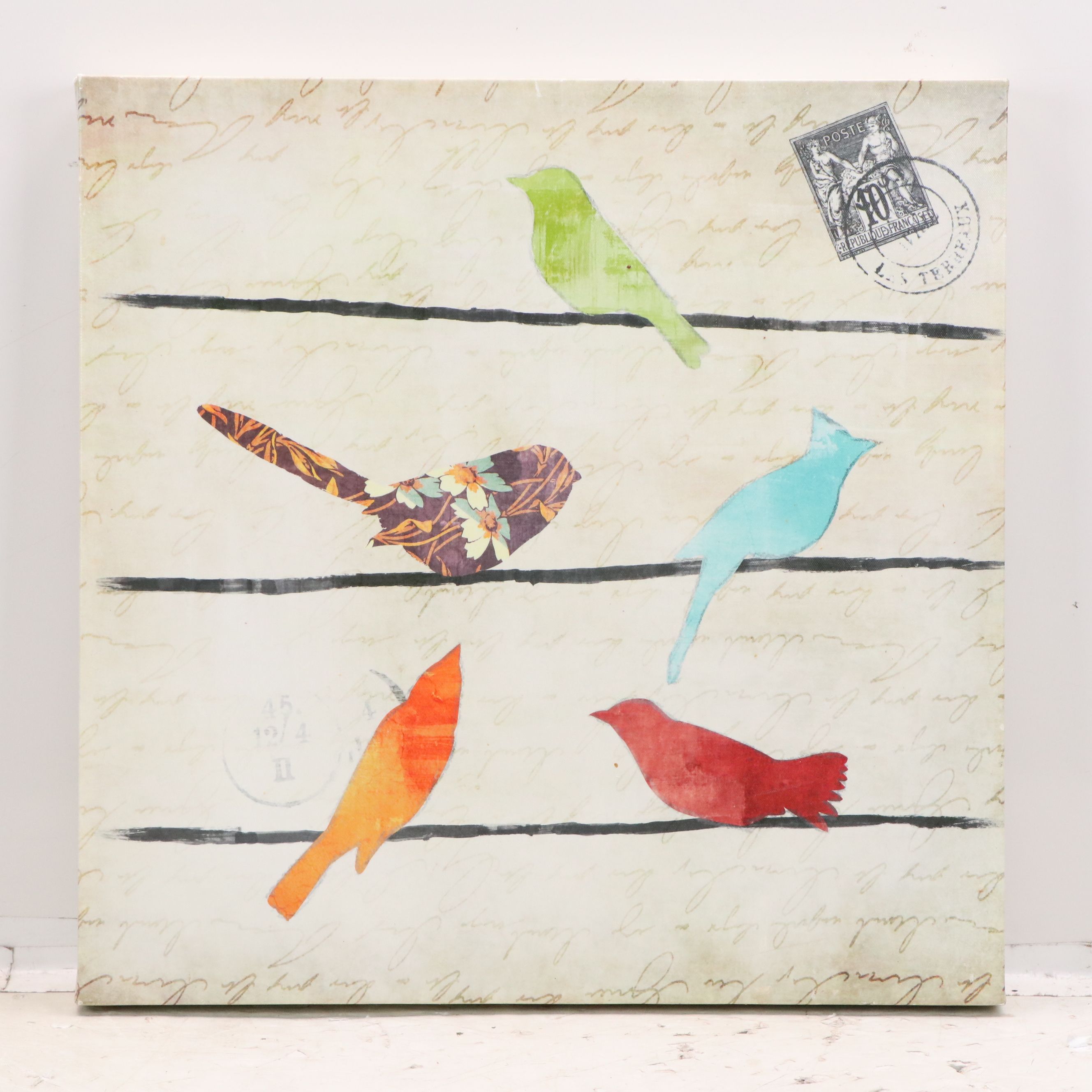 Pair of Gicleé on Canvas of Birds on Lines, 21st Century