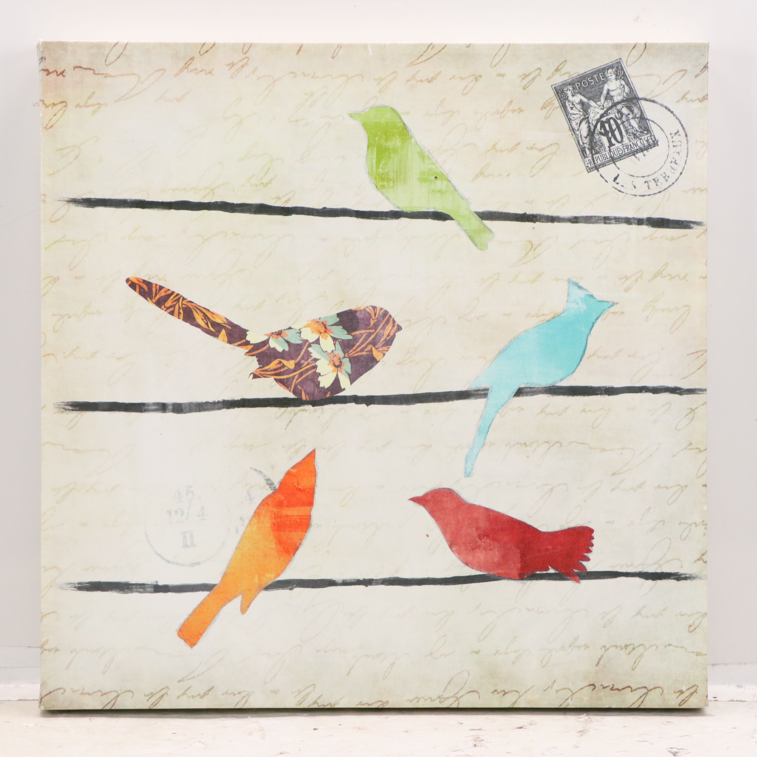 Pair of Gicleé on Canvas of Birds on Lines, 21st Century