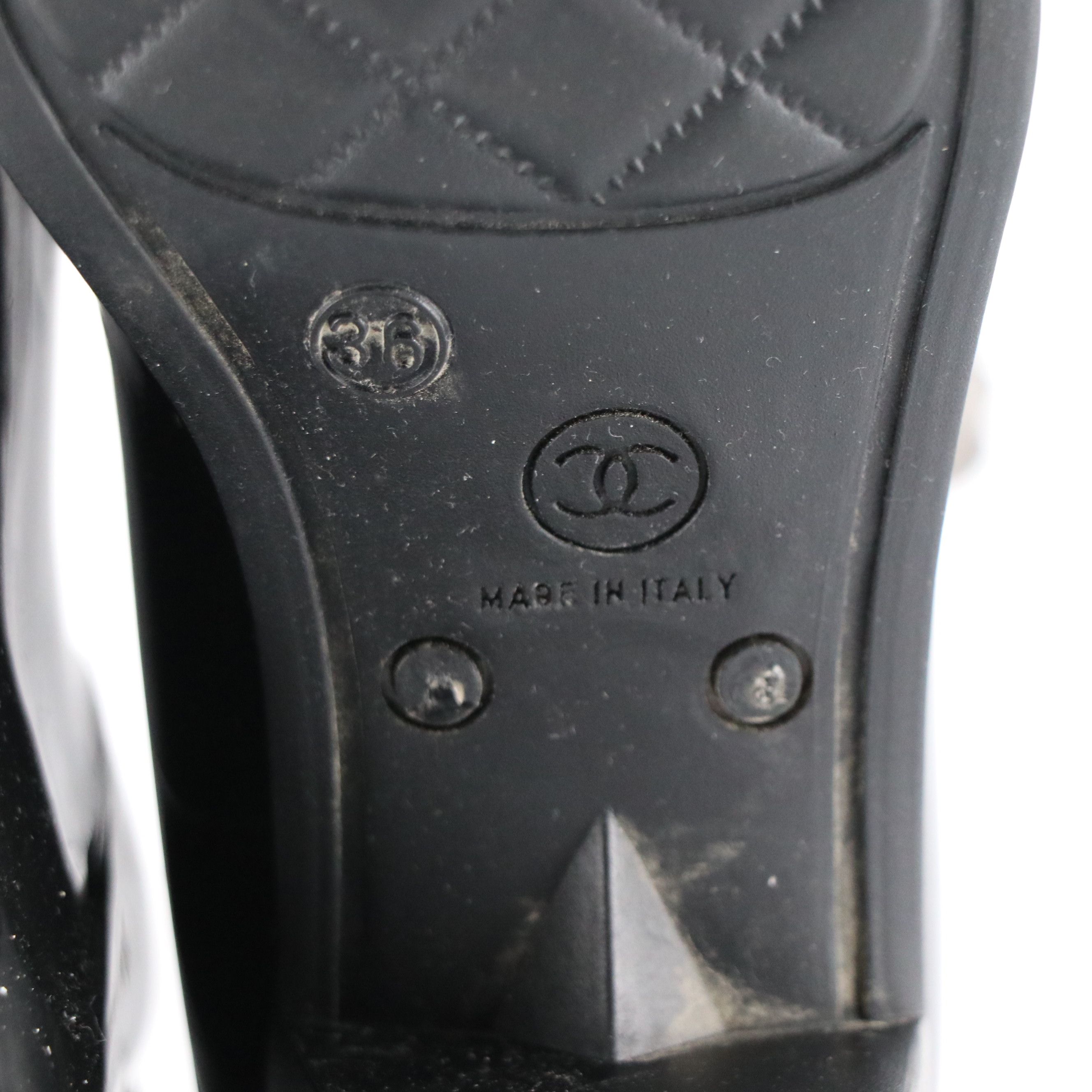 Chanel Camellia Glitter Rain Boots with Box