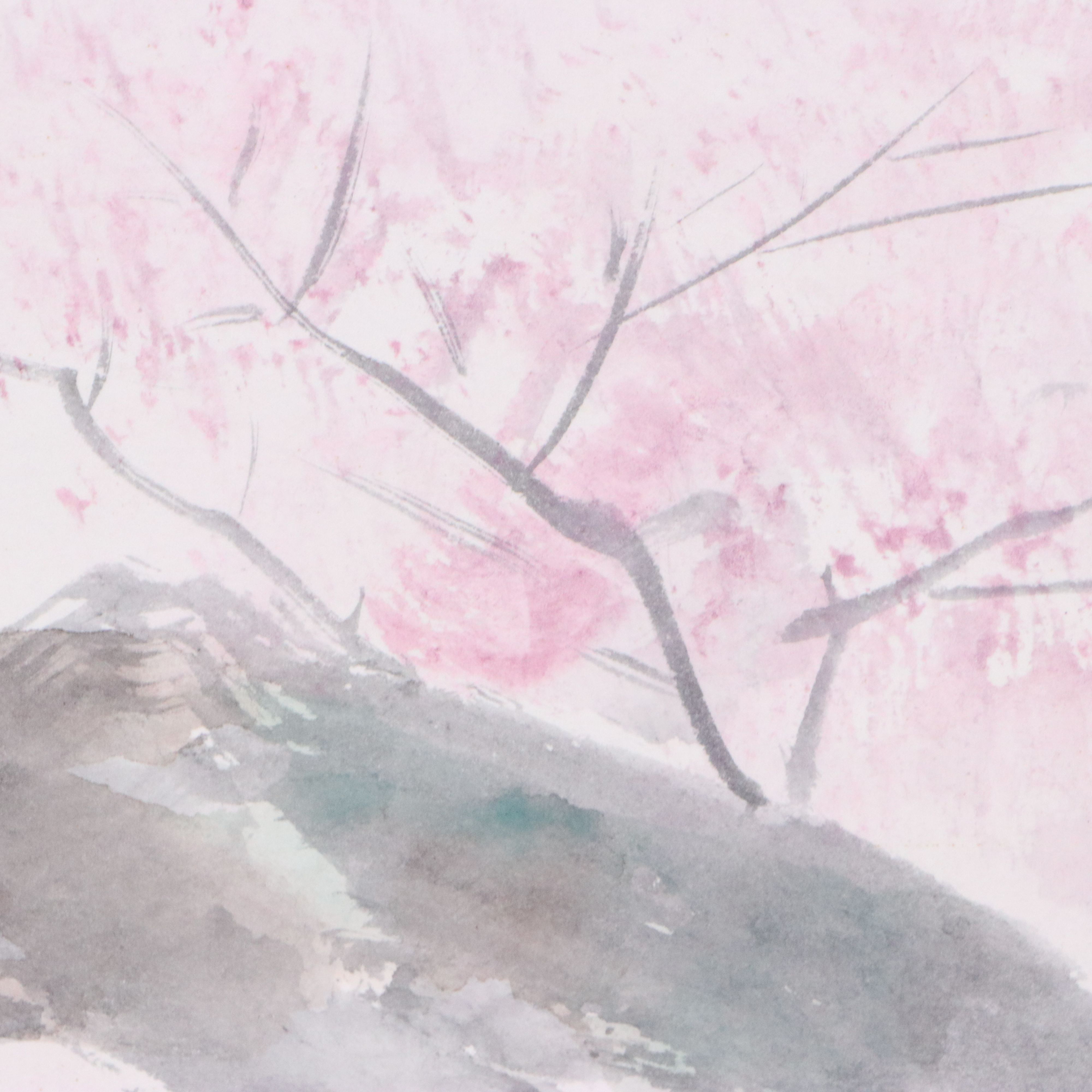 Japanese School Ink and Watercolor Paintings of Bamboo and Blossoms
