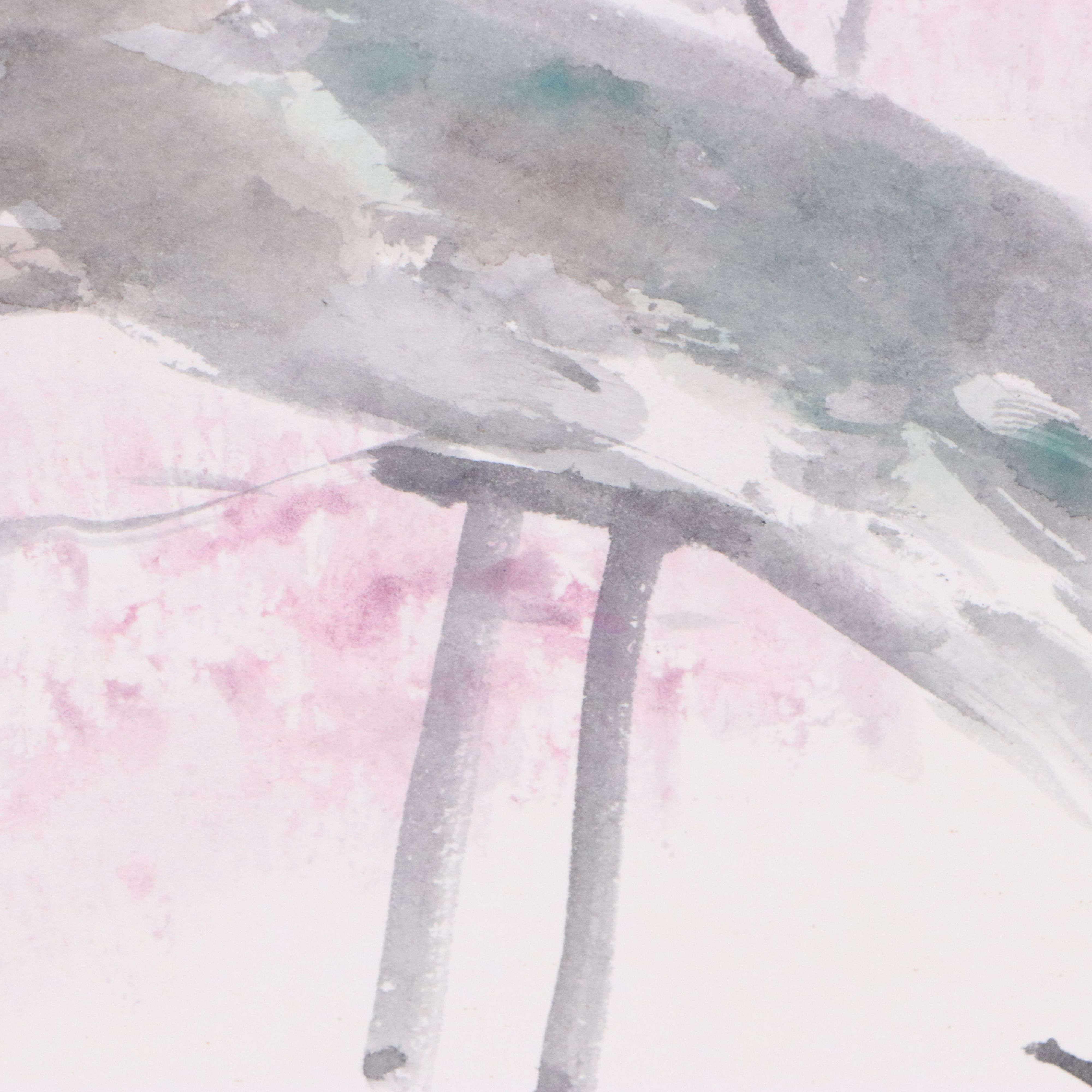 Japanese School Ink and Watercolor Paintings of Bamboo and Blossoms