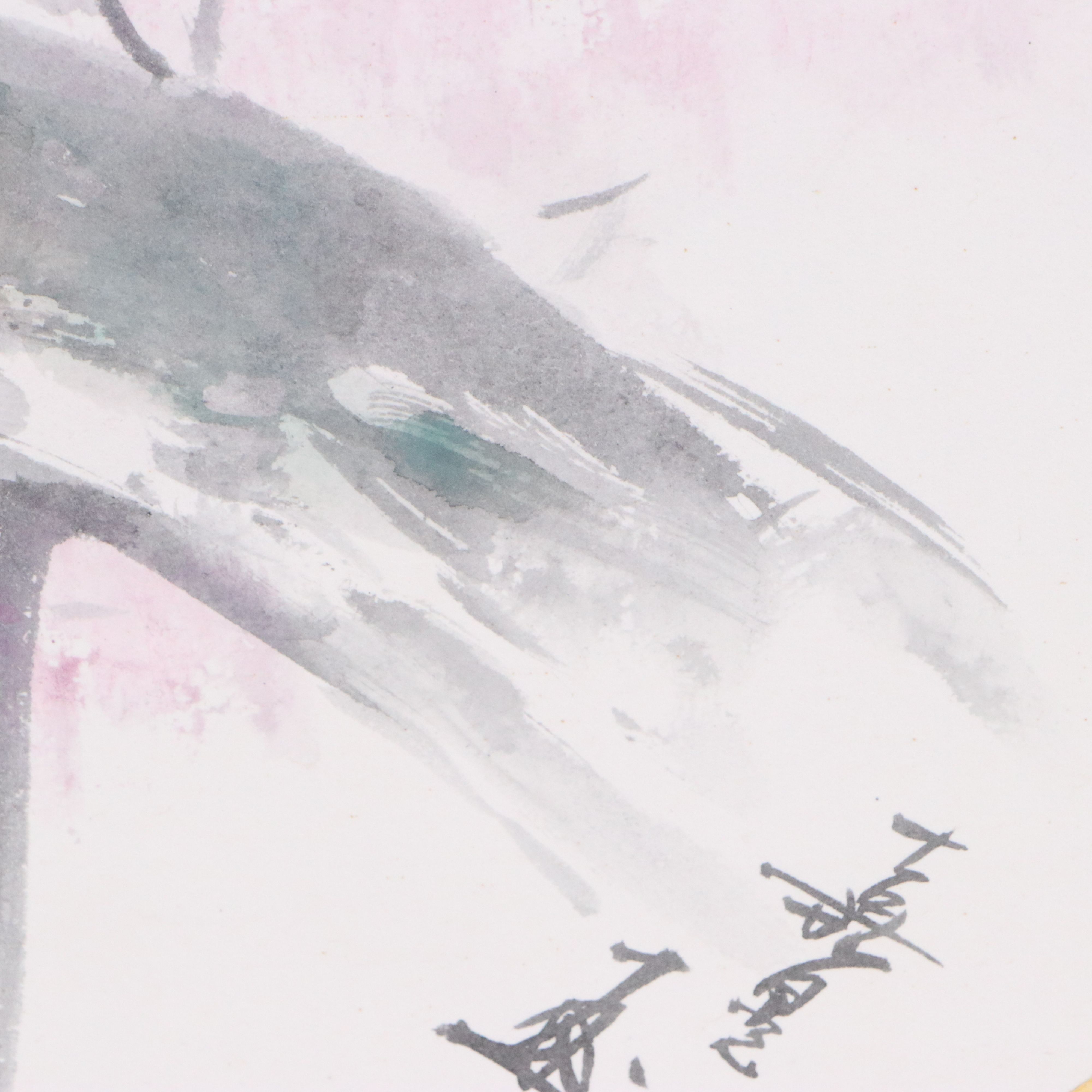 Japanese School Ink and Watercolor Paintings of Bamboo and Blossoms