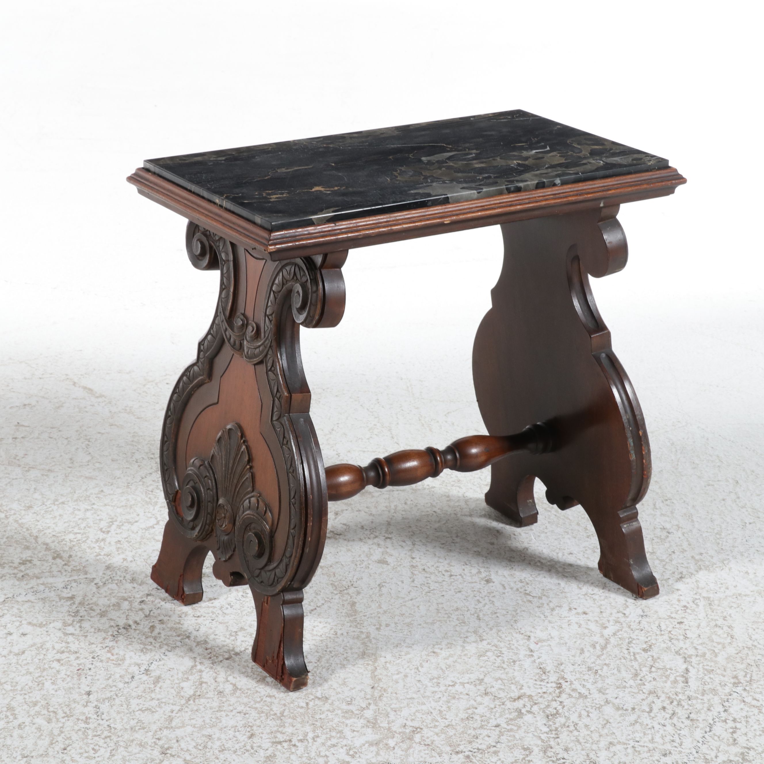 Victorian Style Marble-Top Lyre Base Parlor Table, Mid-20th Century