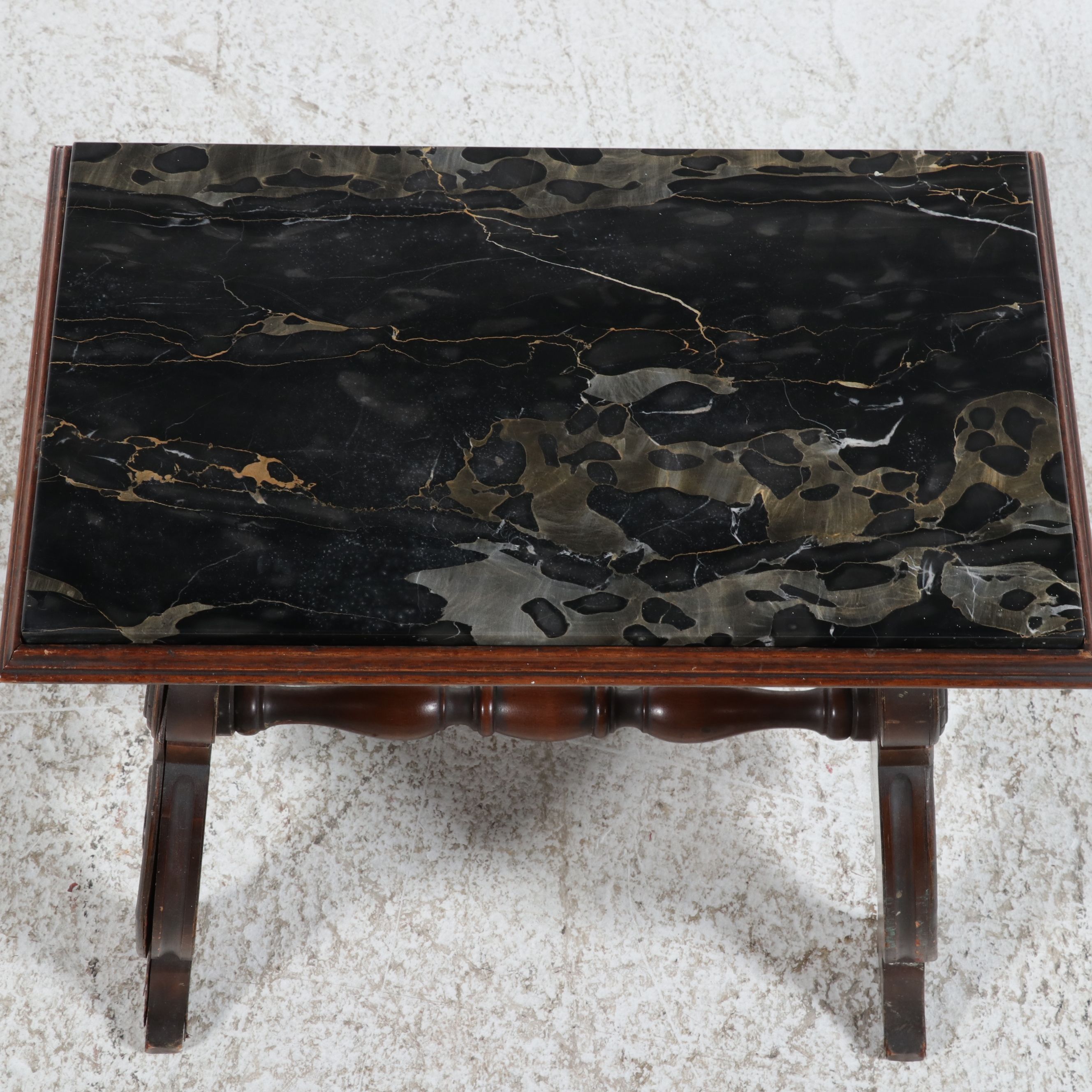 Victorian Style Marble-Top Lyre Base Parlor Table, Mid-20th Century
