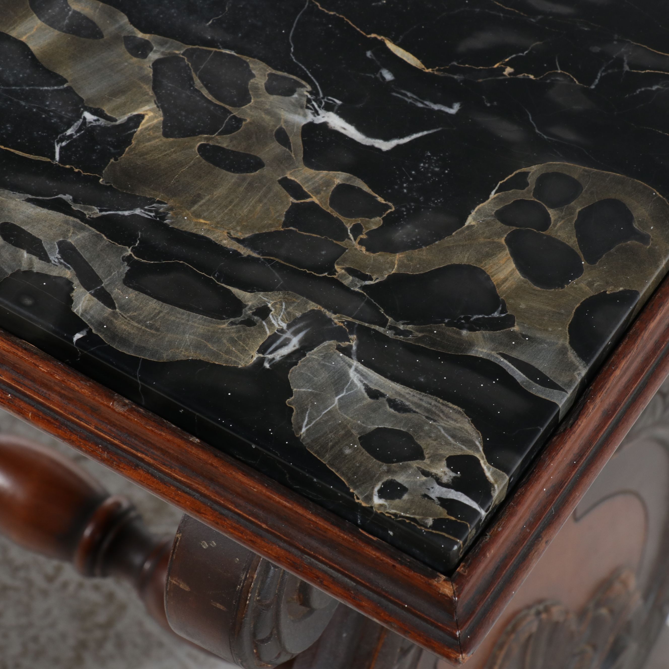 Victorian Style Marble-Top Lyre Base Parlor Table, Mid-20th Century