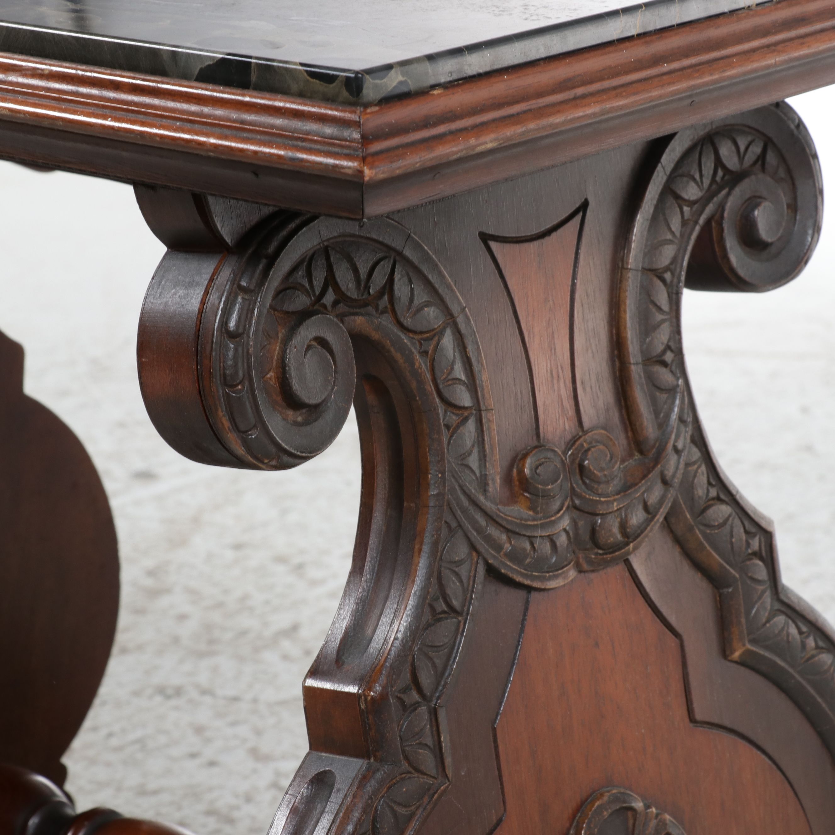 Victorian Style Marble-Top Lyre Base Parlor Table, Mid-20th Century