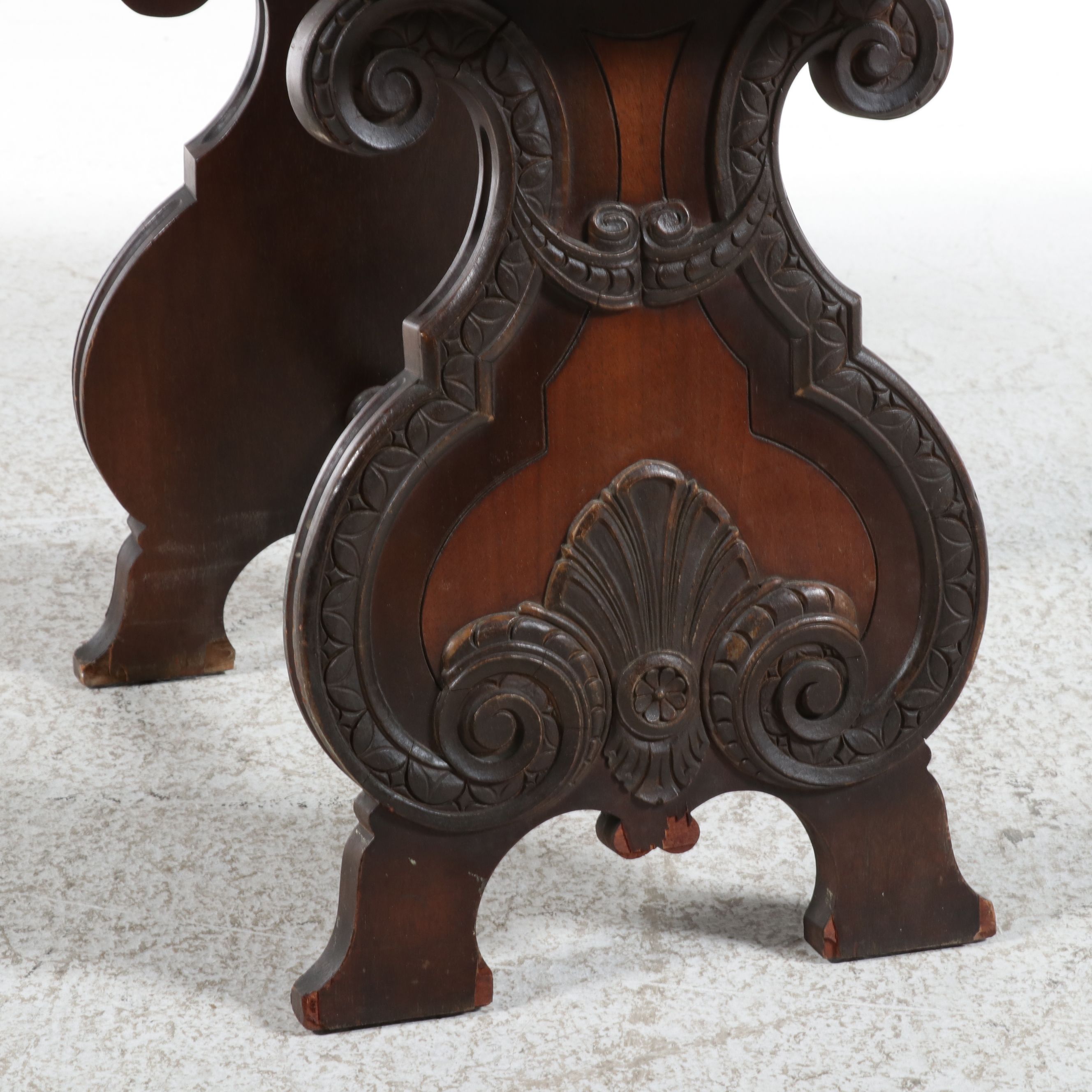 Victorian Style Marble-Top Lyre Base Parlor Table, Mid-20th Century