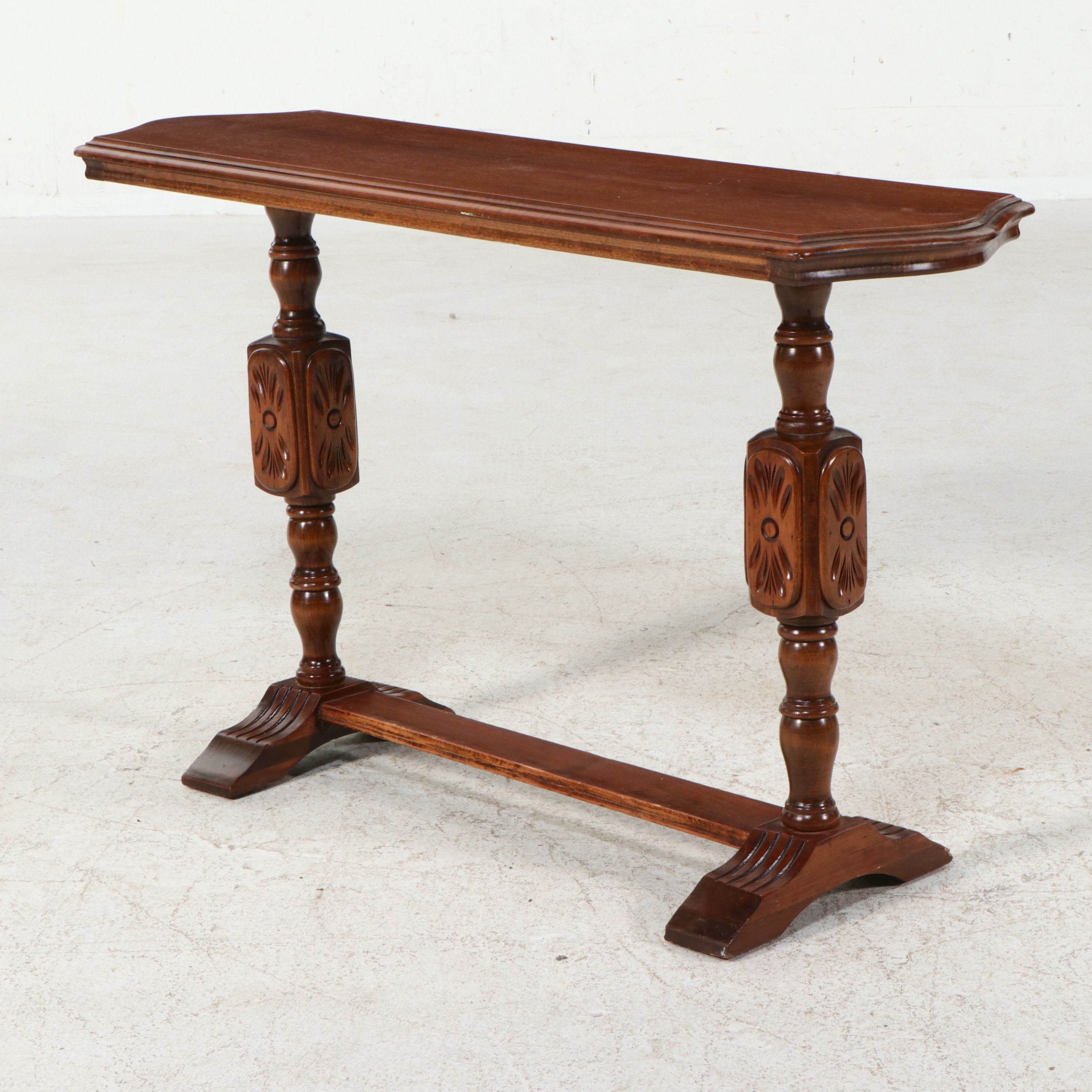 Jacobean Revival Carved Trestle Console Table, Mid-20th Century