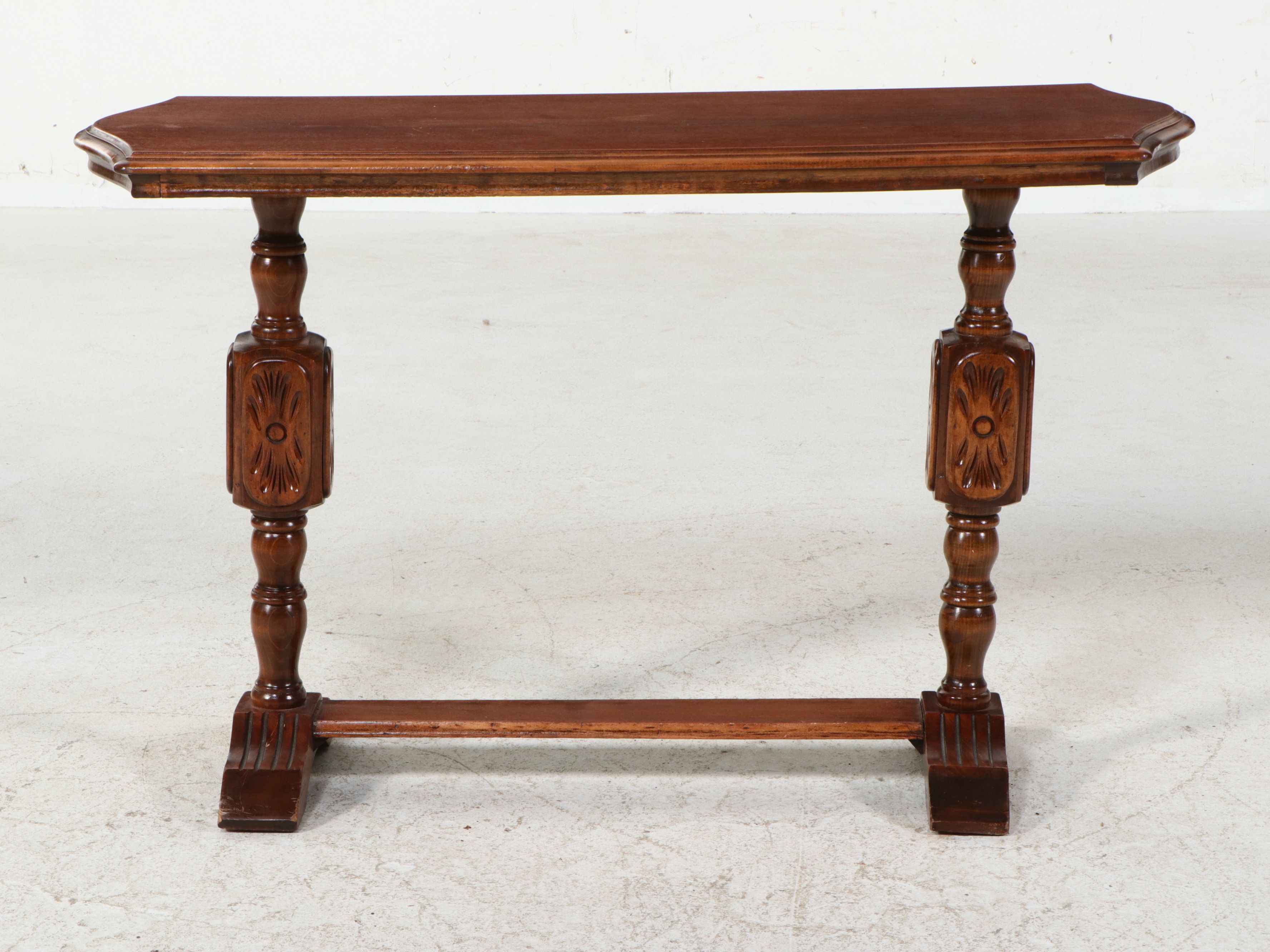 Jacobean Revival Carved Trestle Console Table, Mid-20th Century