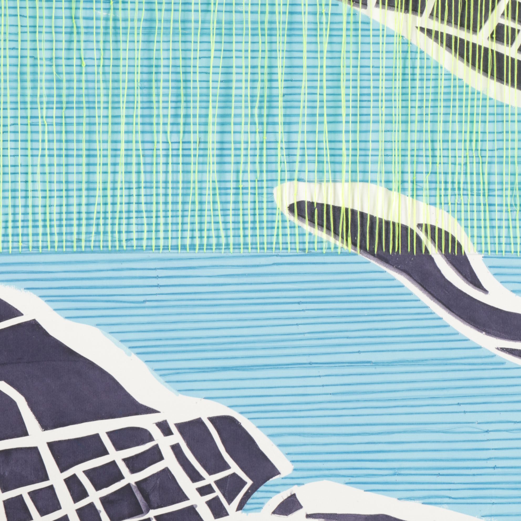 Tarli Bird Hand-Embroidered Serigraph of a Stylized Metropolitan Map