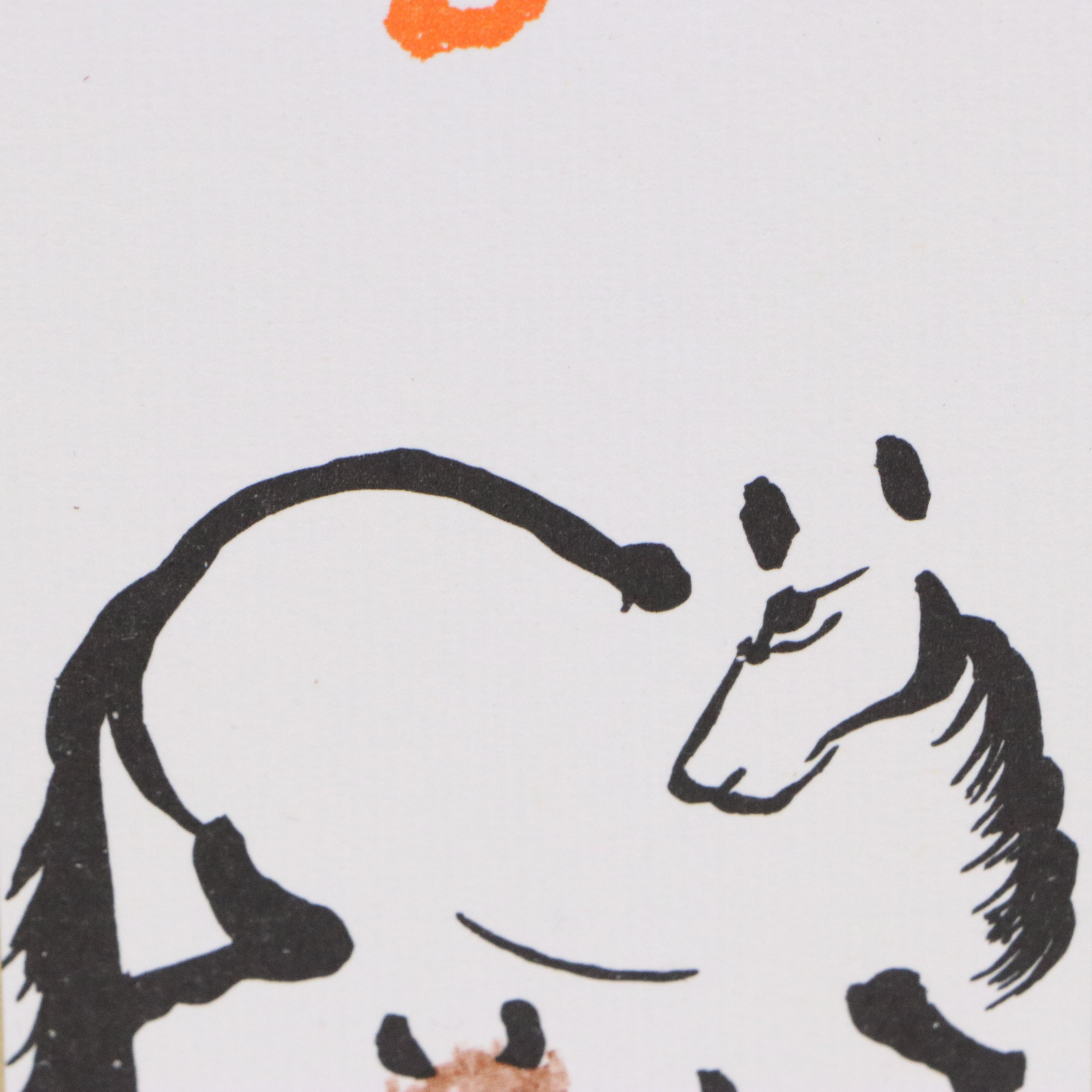 Japanese Sumi-e Ink Wash Painting of Horse with Offset Lithographs