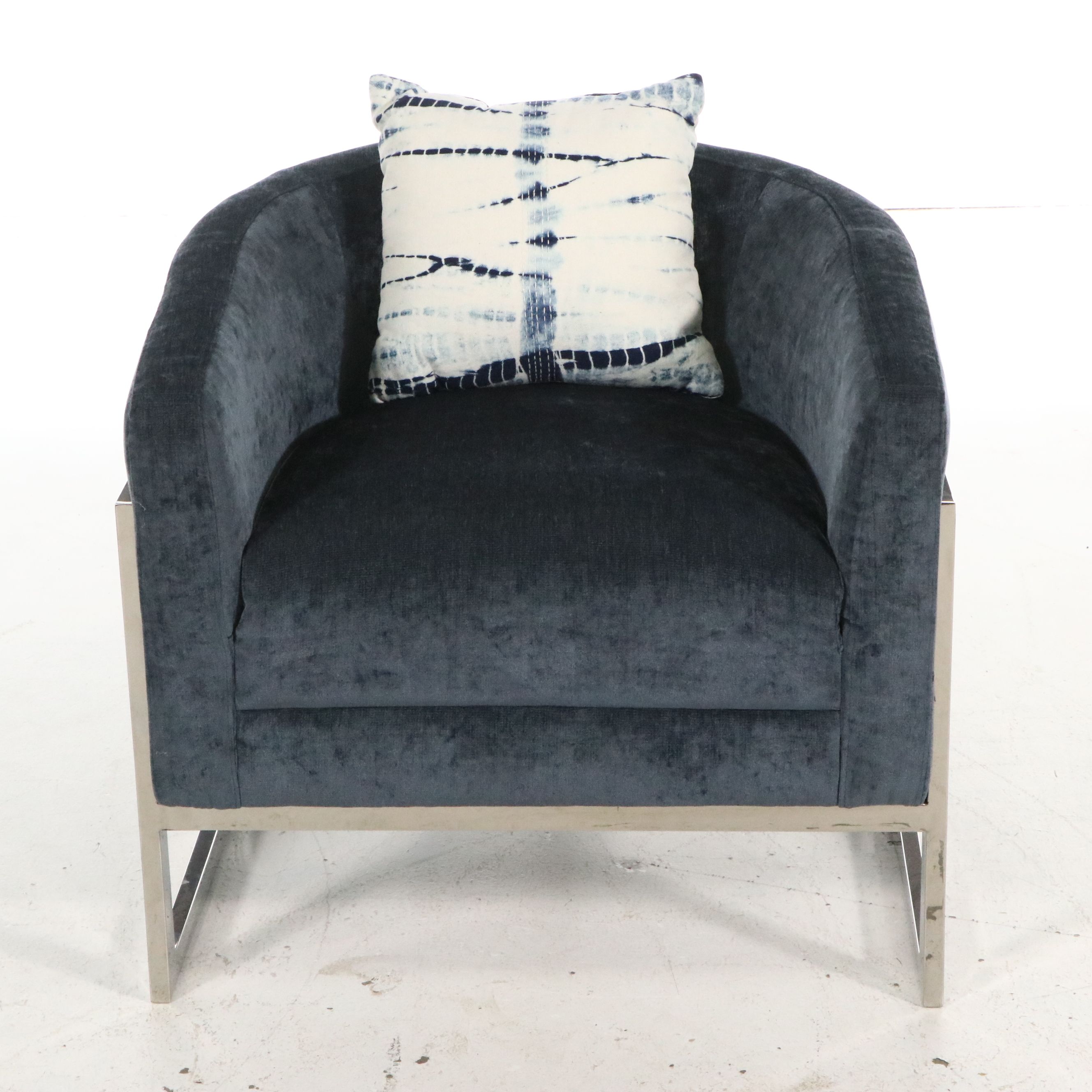 Contemporary Ink Blue Velvet Tub Chair