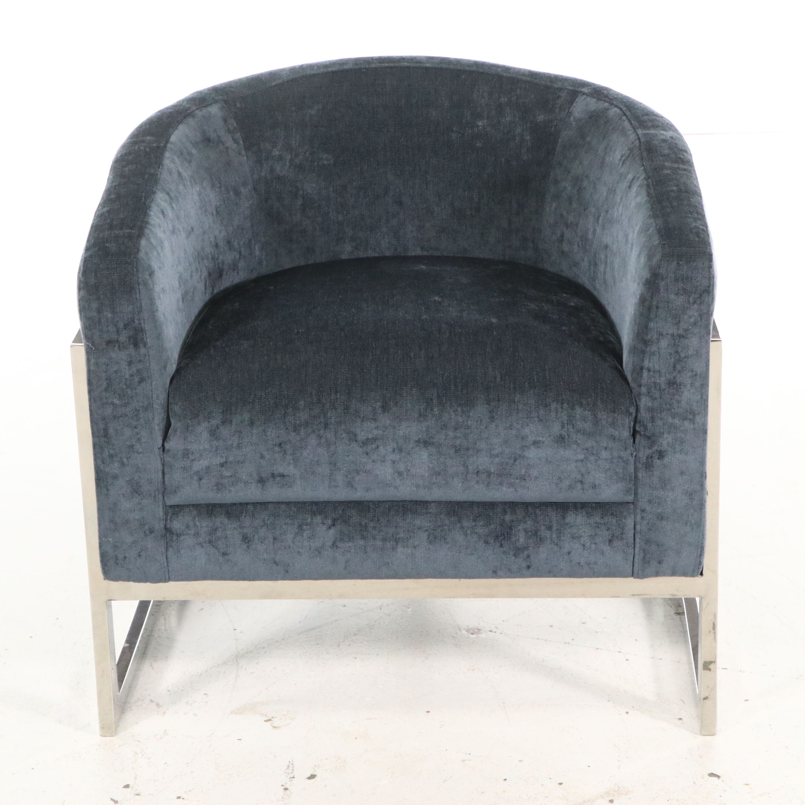 Contemporary Ink Blue Velvet Tub Chair