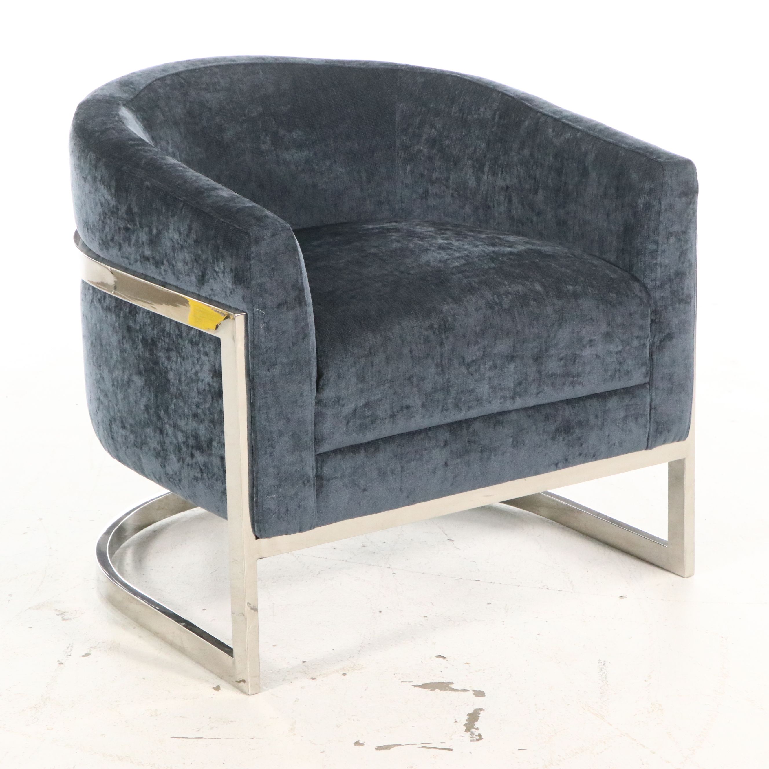 Contemporary Ink Blue Velvet Tub Chair