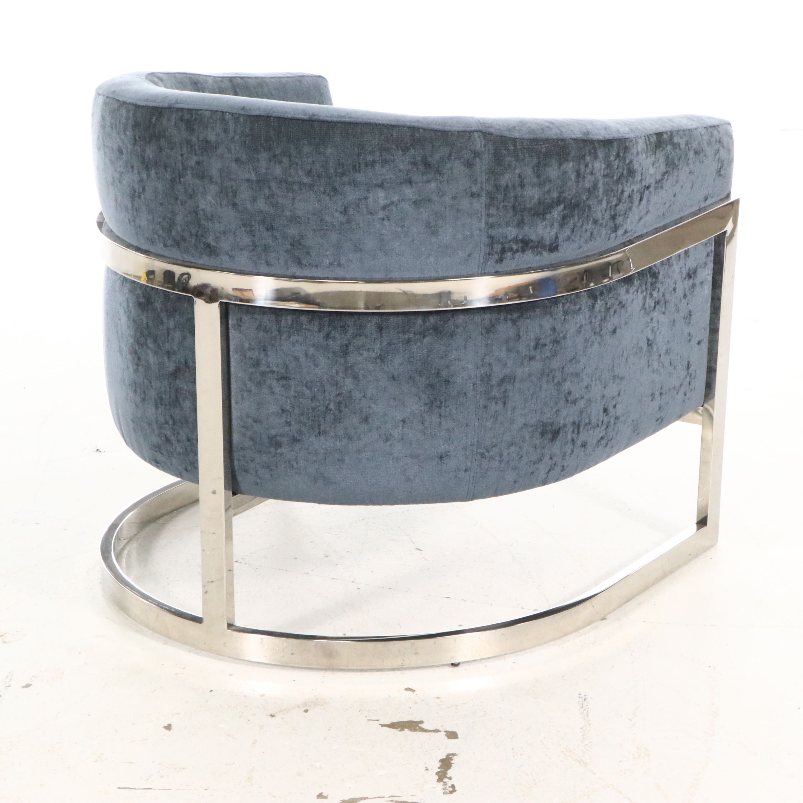 Contemporary Ink Blue Velvet Tub Chair