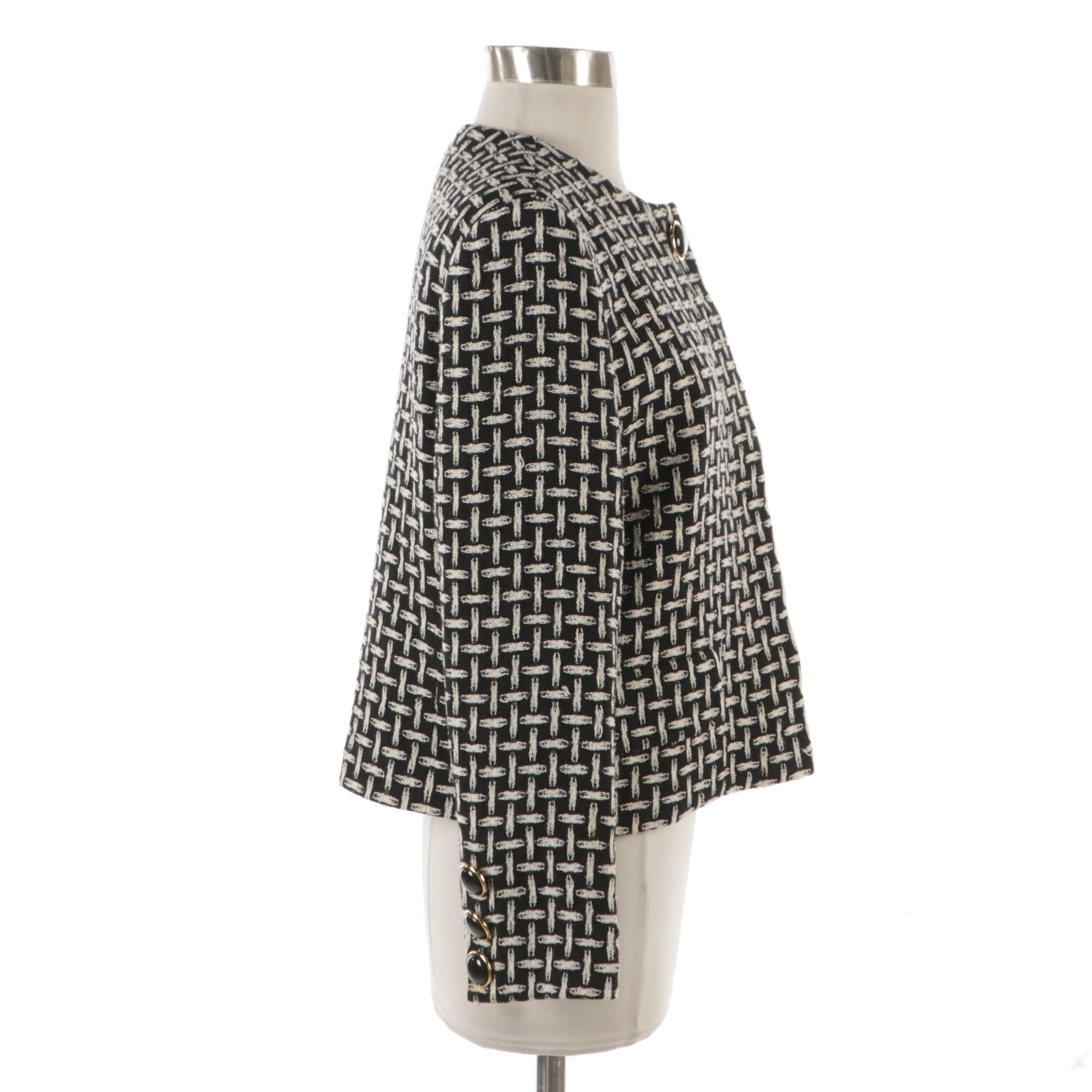 Christian Dior Collarless Suit Jacket in Basketweave Pattern Wool Blend
