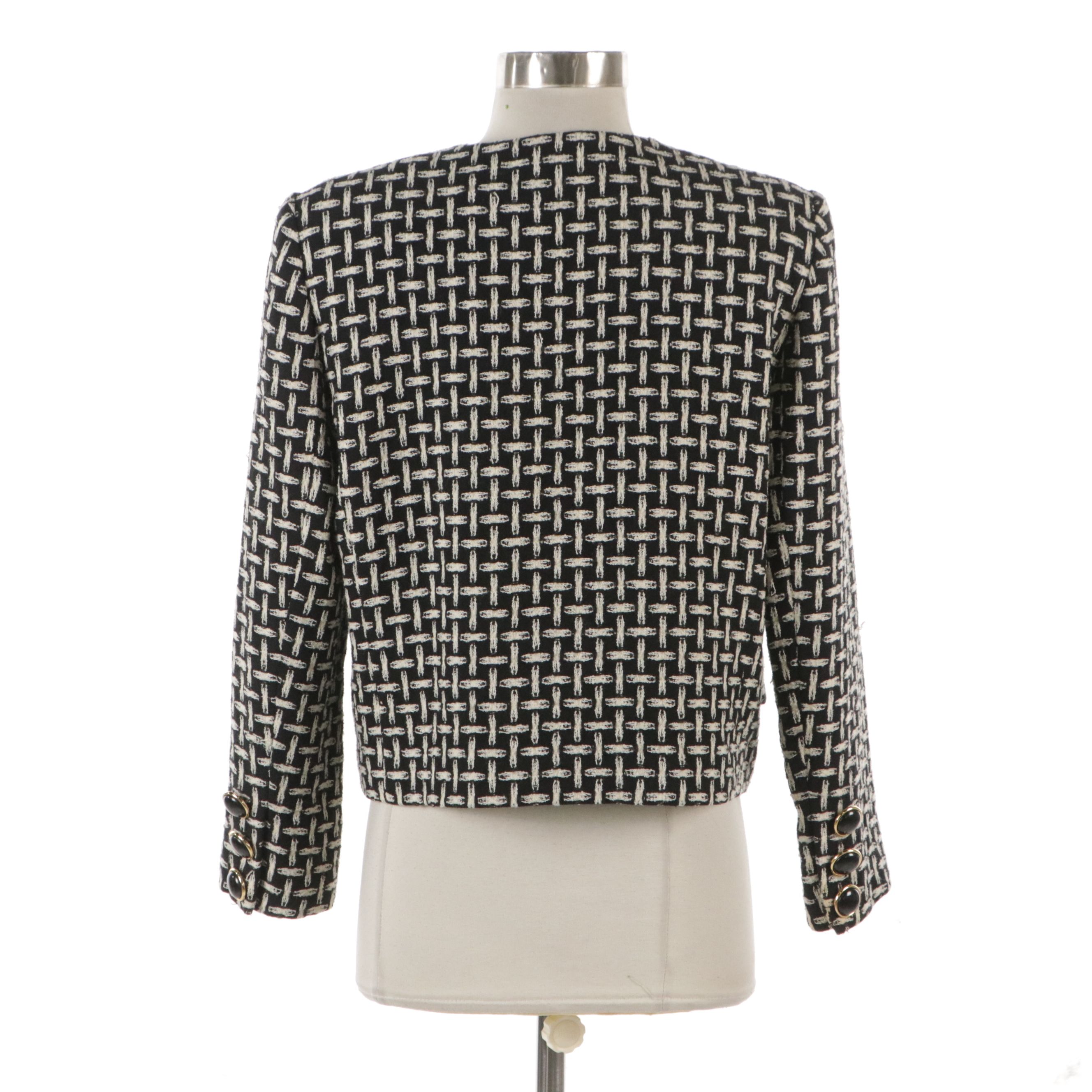 Christian Dior Collarless Suit Jacket in Basketweave Pattern Wool Blend