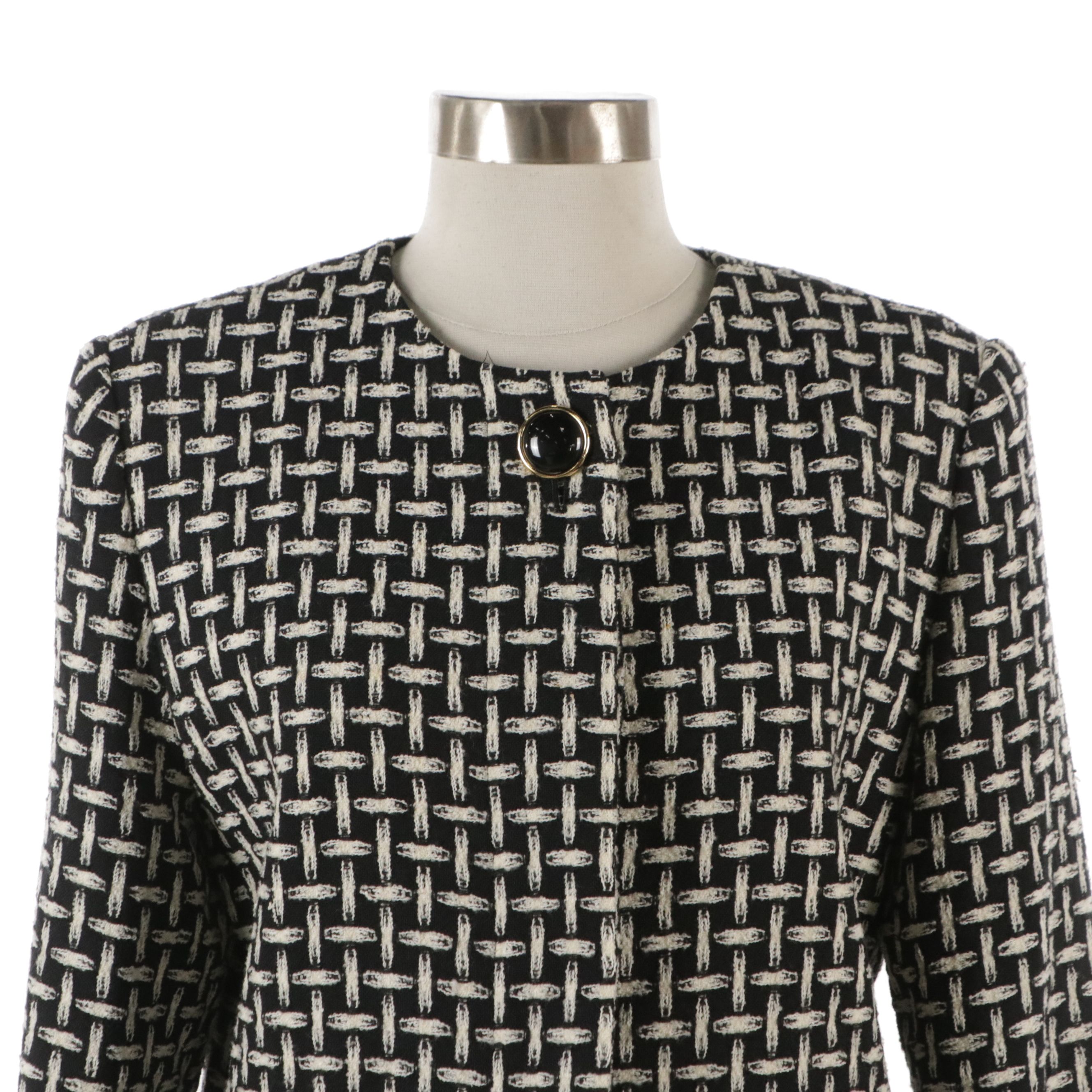 Christian Dior Collarless Suit Jacket in Basketweave Pattern Wool Blend