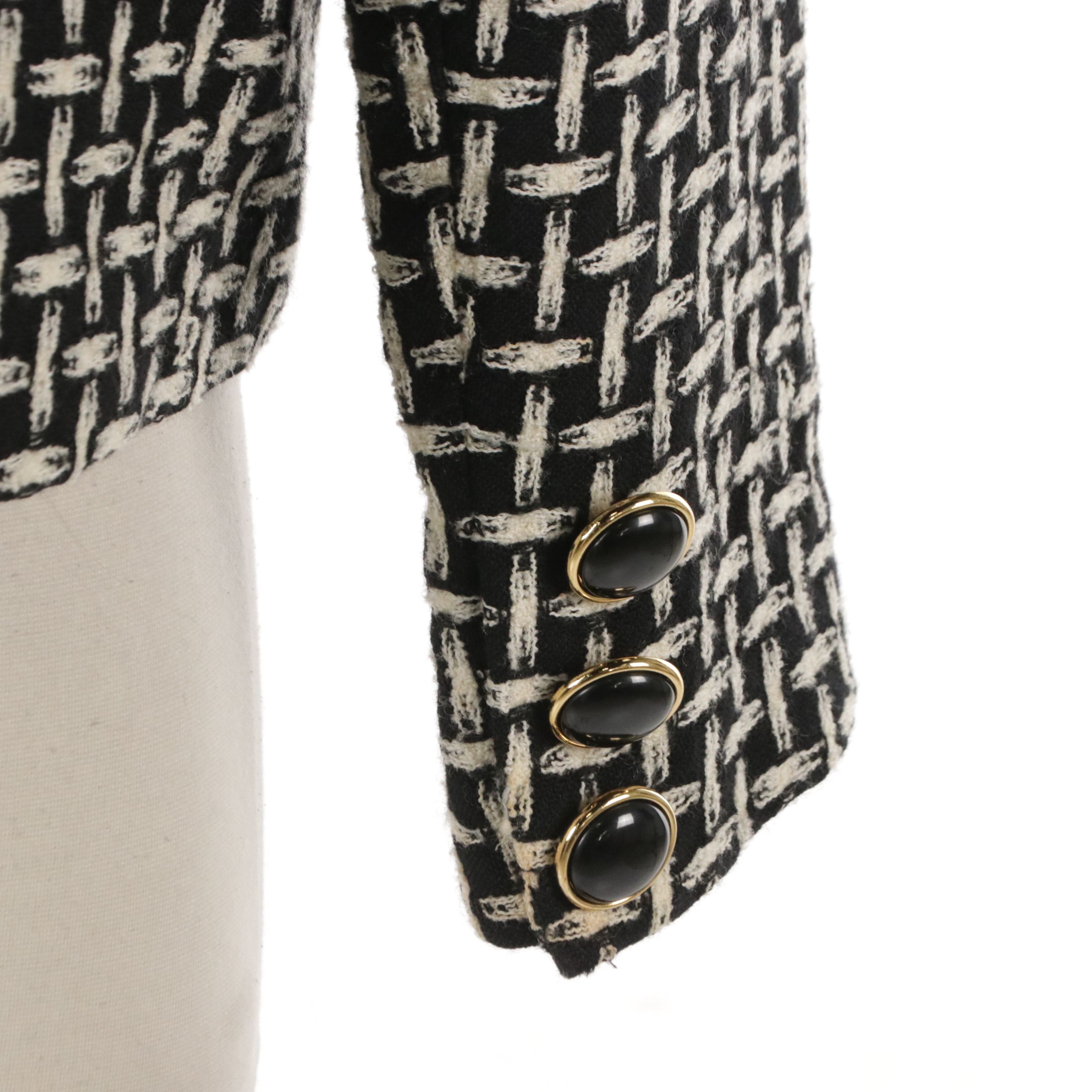 Christian Dior Collarless Suit Jacket in Basketweave Pattern Wool Blend