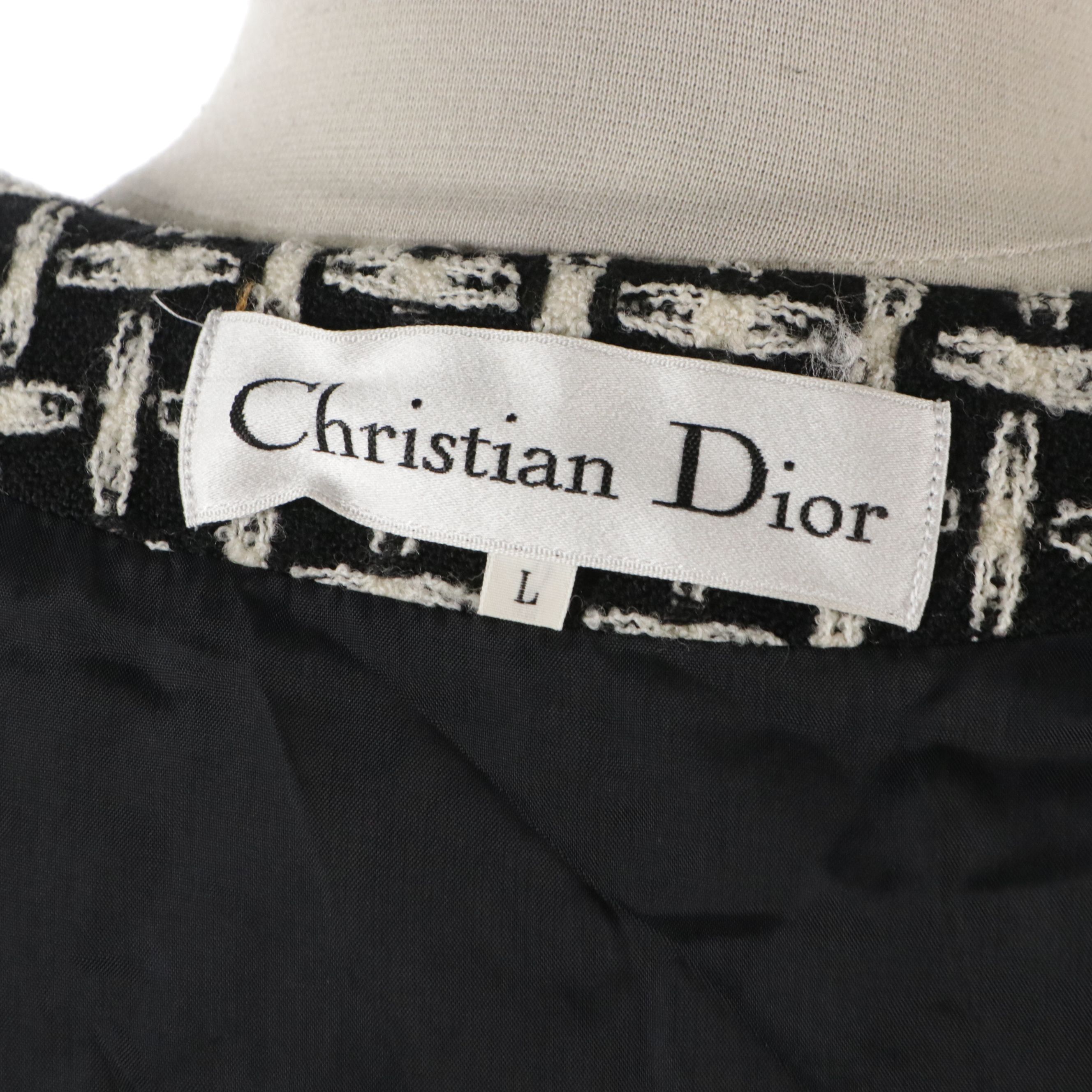 Christian Dior Collarless Suit Jacket in Basketweave Pattern Wool Blend