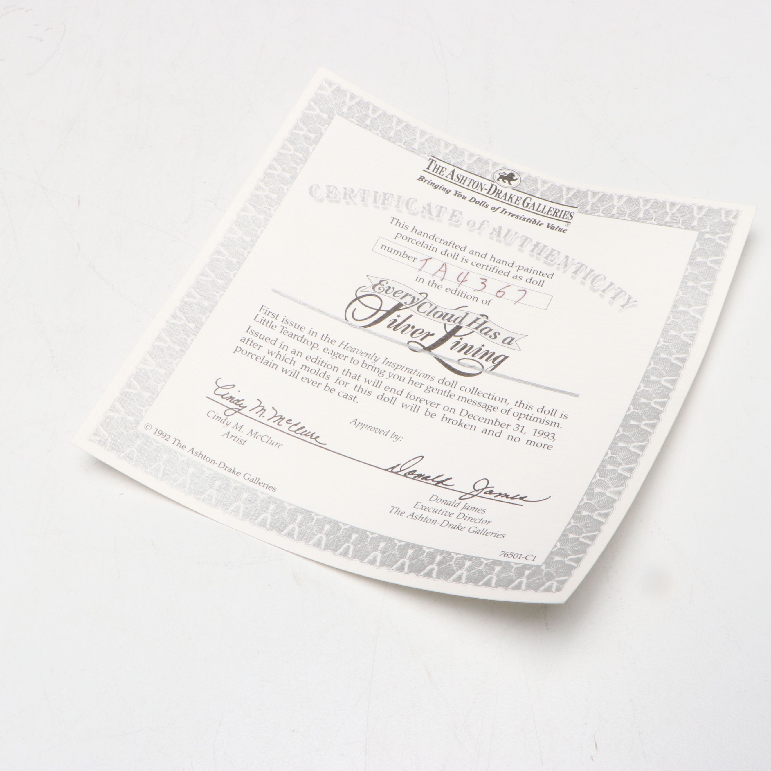 Ashton-Drake Galleries "Little Teardrop" Limited Edition Porcelain Doll, 1993