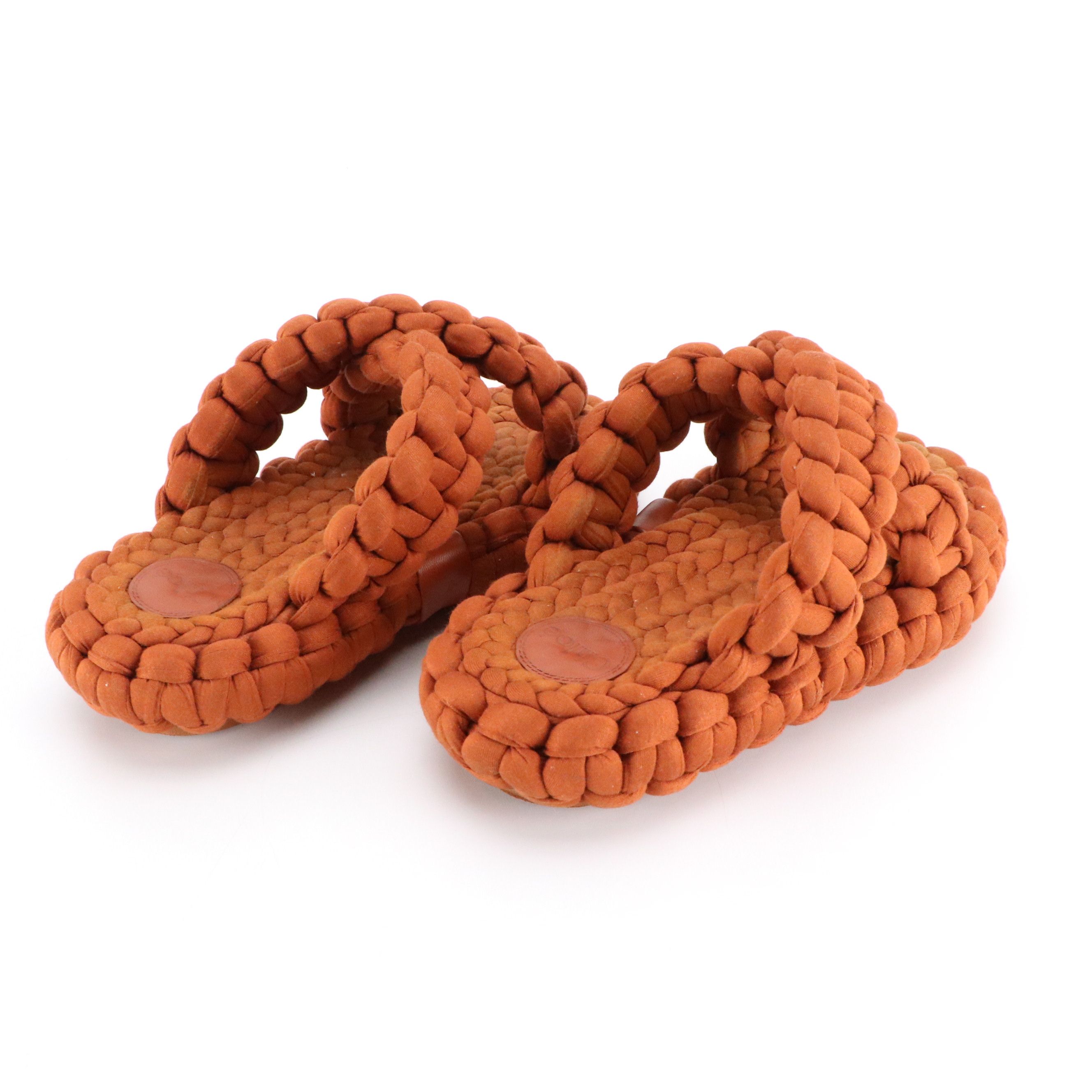 Chloé "Kamy" Braided Jersey Platform Slides in Burnt Orange