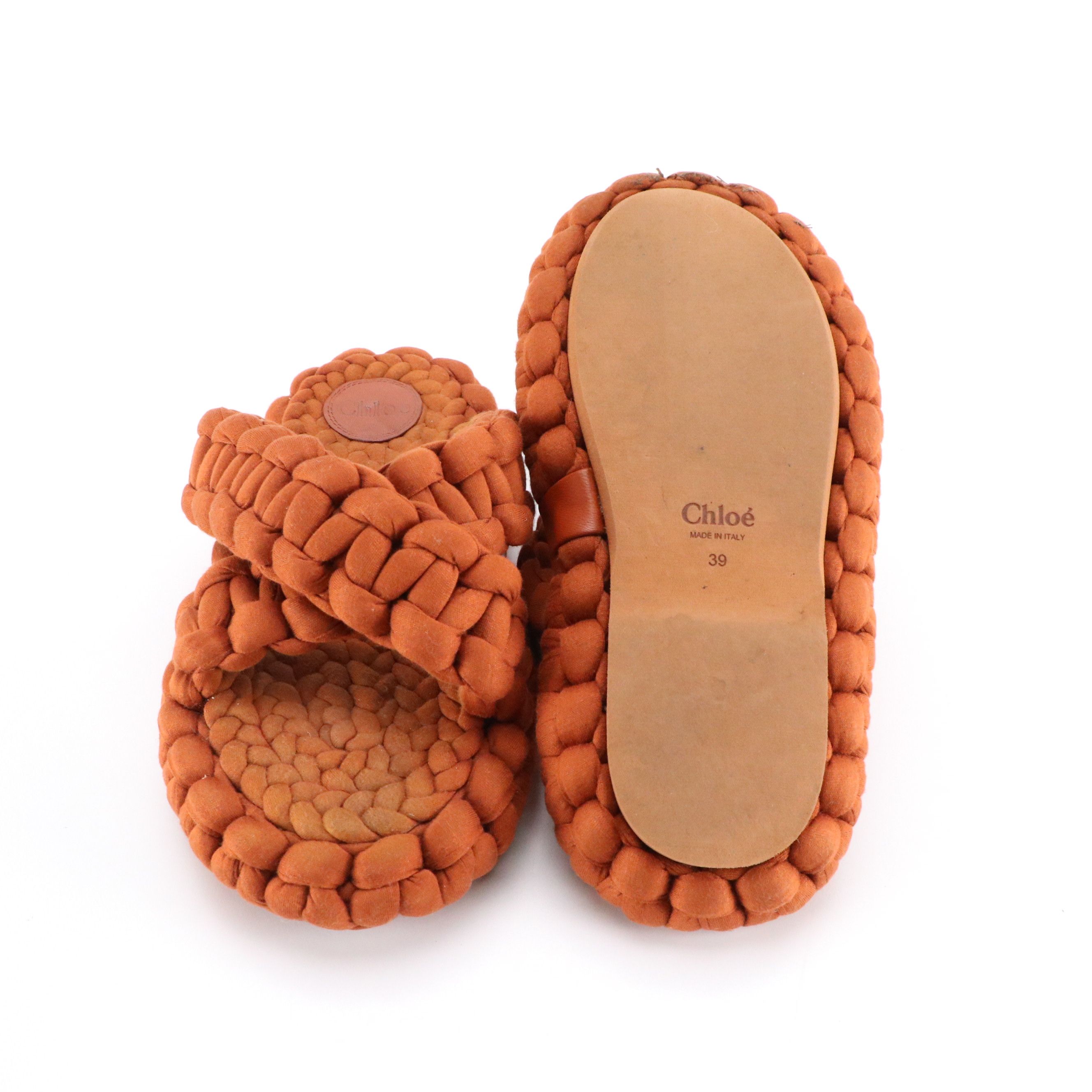 Chloé "Kamy" Braided Jersey Platform Slides in Burnt Orange