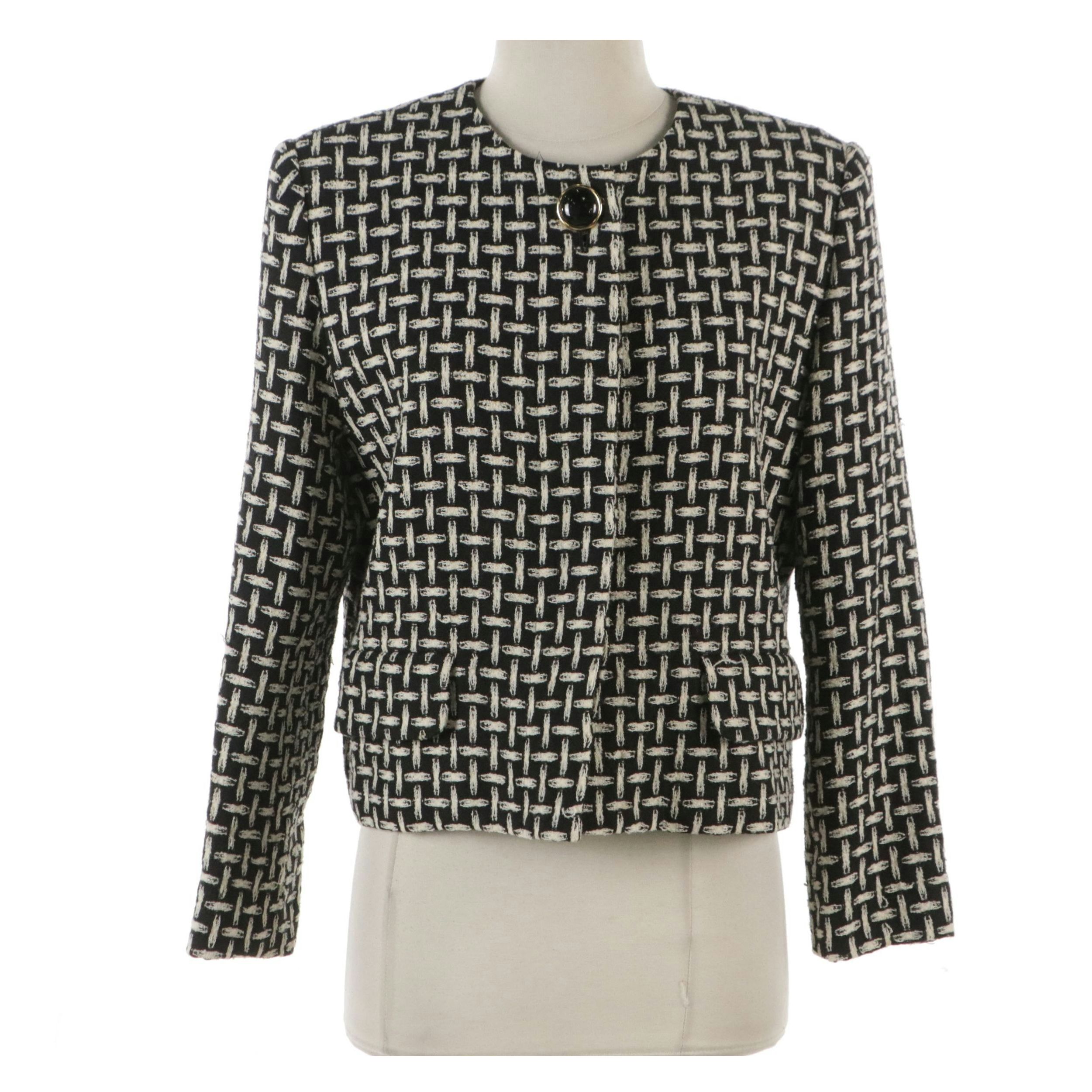 Christian Dior Collarless Suit Jacket in Basketweave Pattern Wool Blend