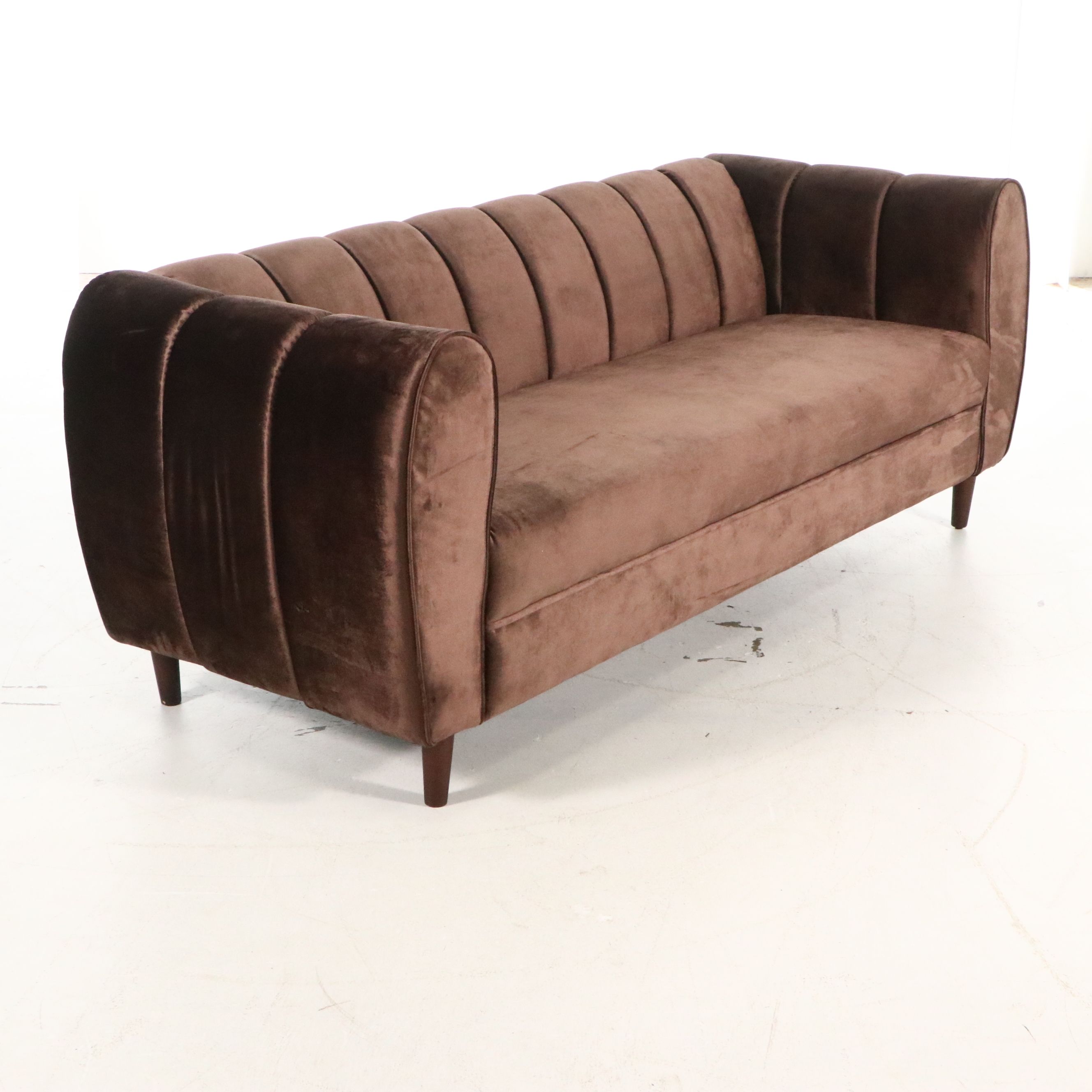 Contemporary Channel Tufted Velvet Sofa