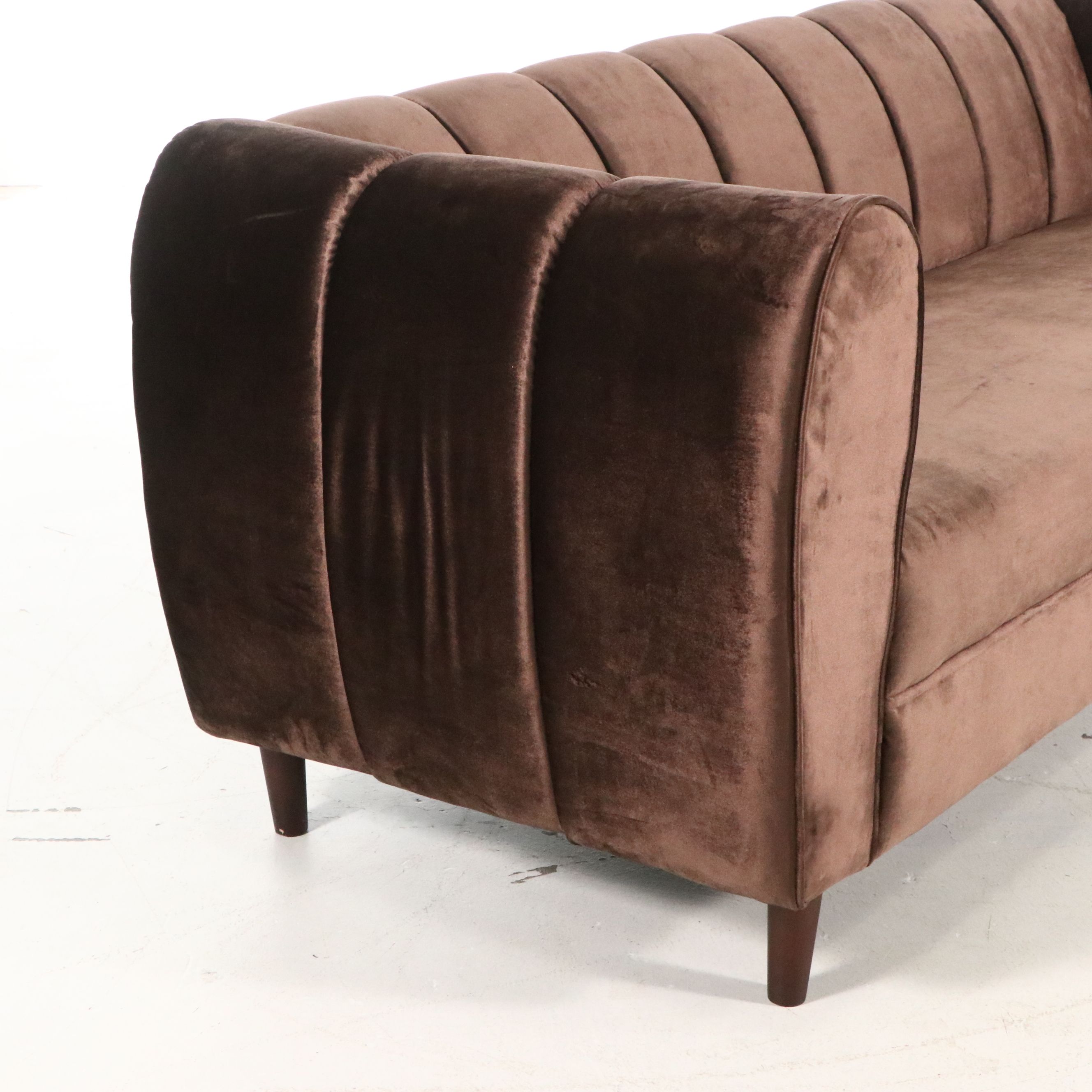 Contemporary Channel Tufted Velvet Sofa
