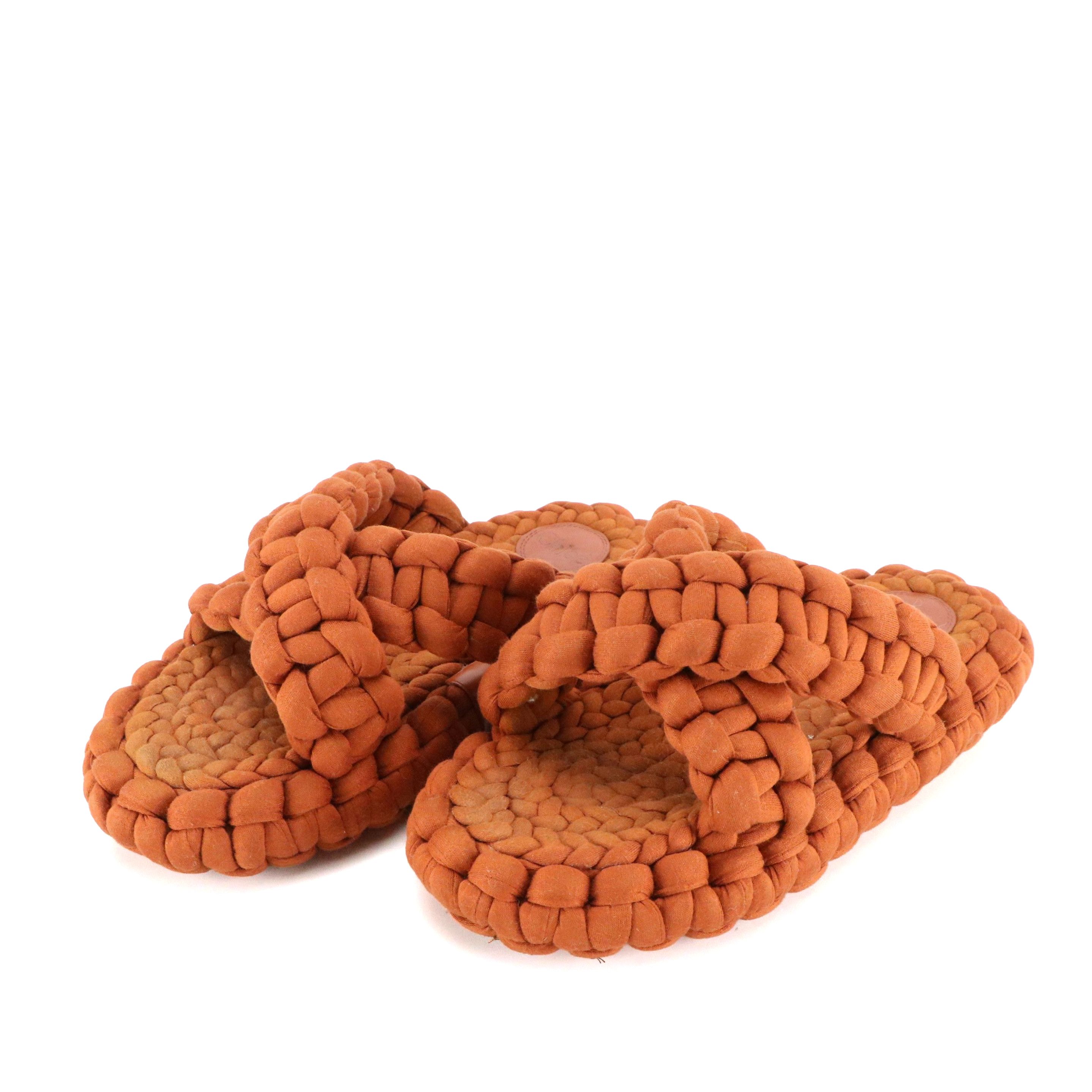 Chloé "Kamy" Braided Jersey Platform Slides in Burnt Orange