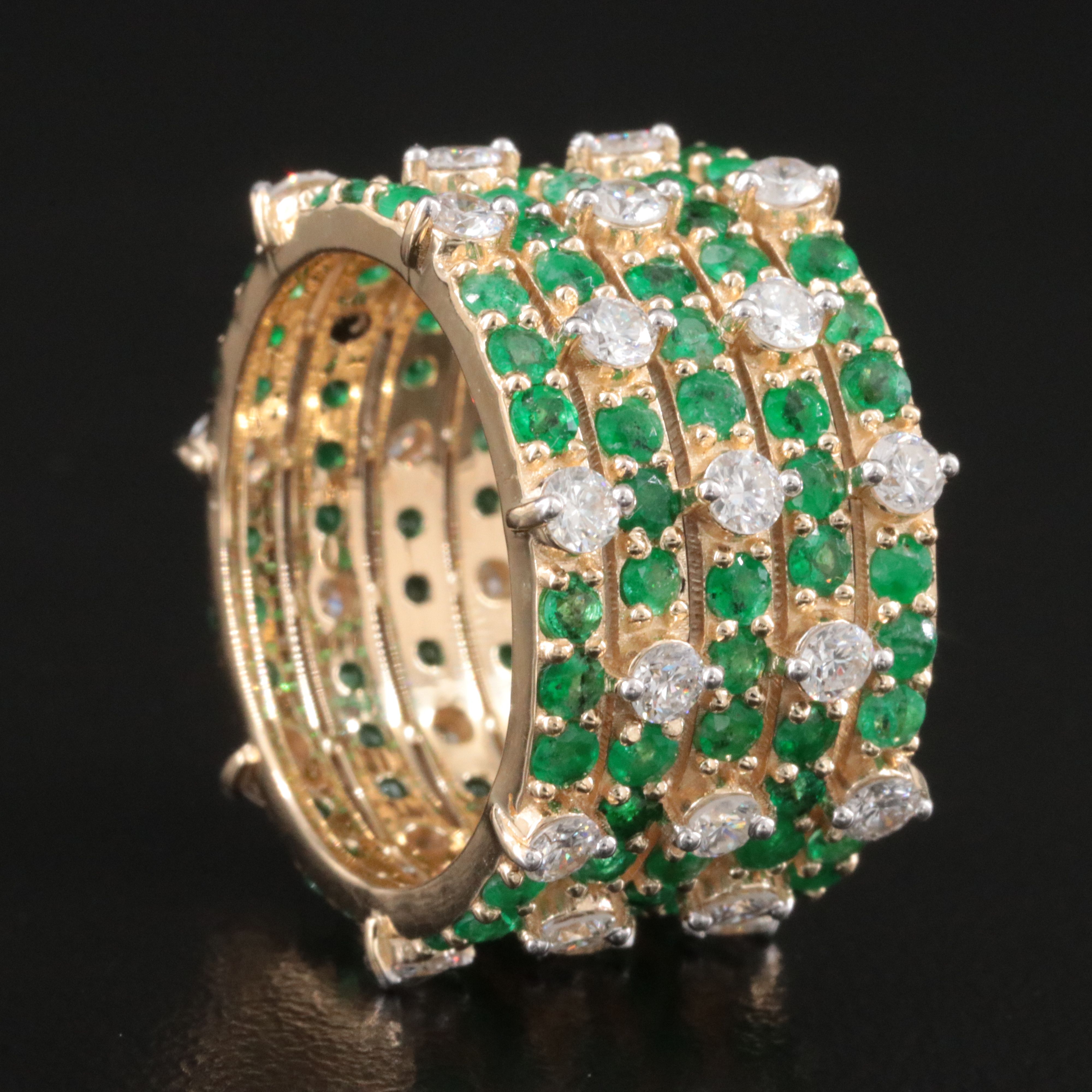14K 2.22 CTW Emerald and 1.46 CTW Diamond Multi Row Eternity Band