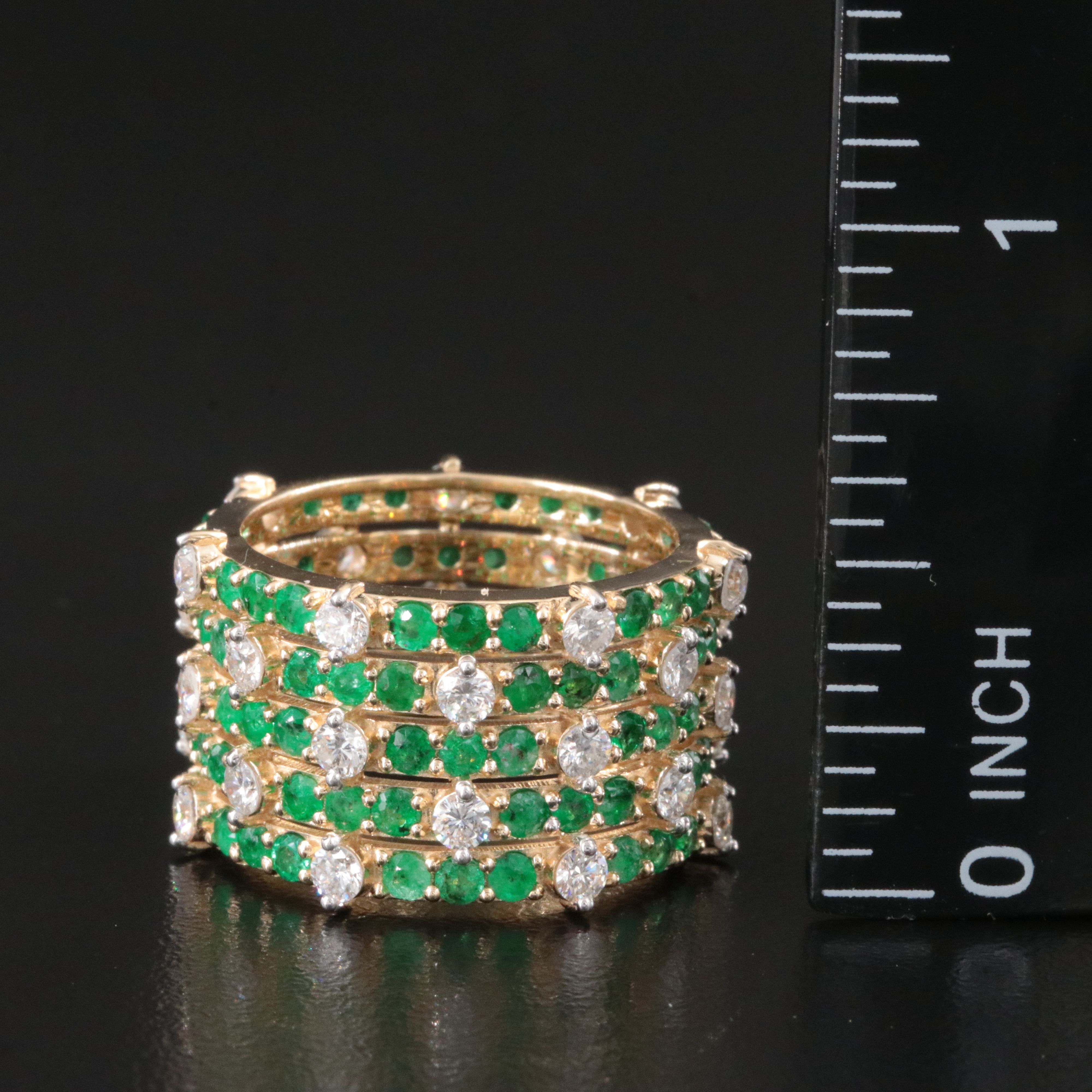 14K 2.22 CTW Emerald and 1.46 CTW Diamond Multi Row Eternity Band