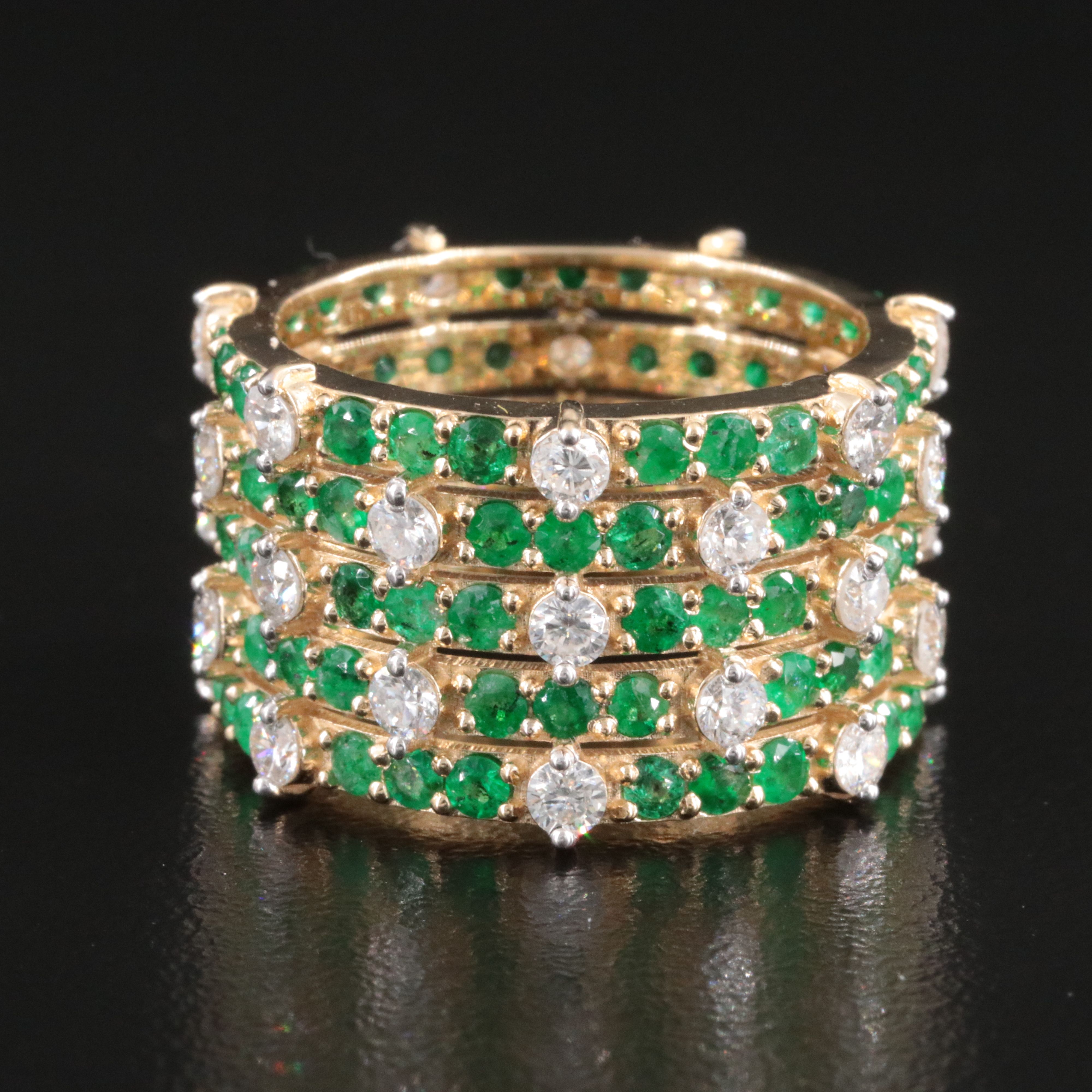 14K 2.22 CTW Emerald and 1.46 CTW Diamond Multi Row Eternity Band