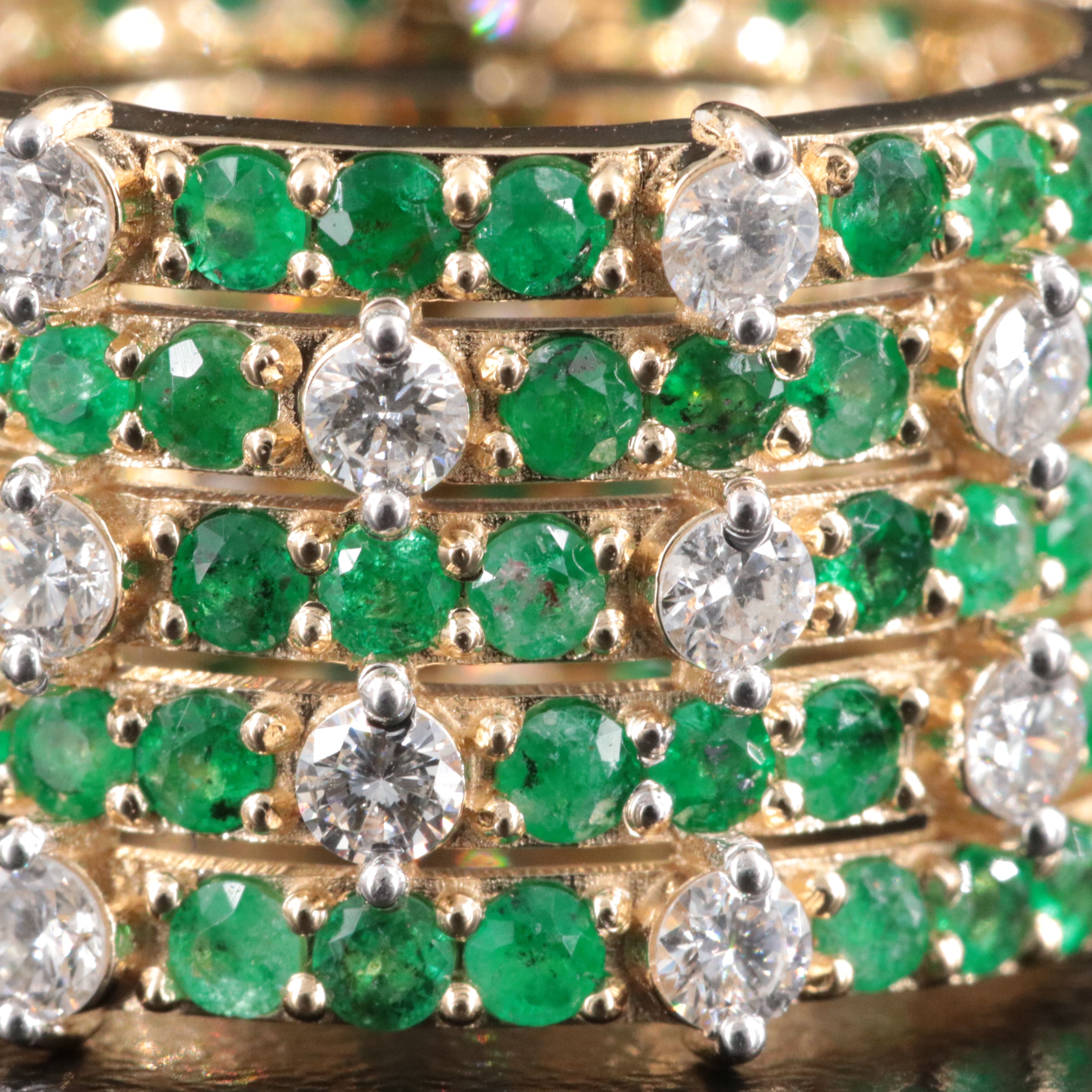 14K 2.22 CTW Emerald and 1.46 CTW Diamond Multi Row Eternity Band