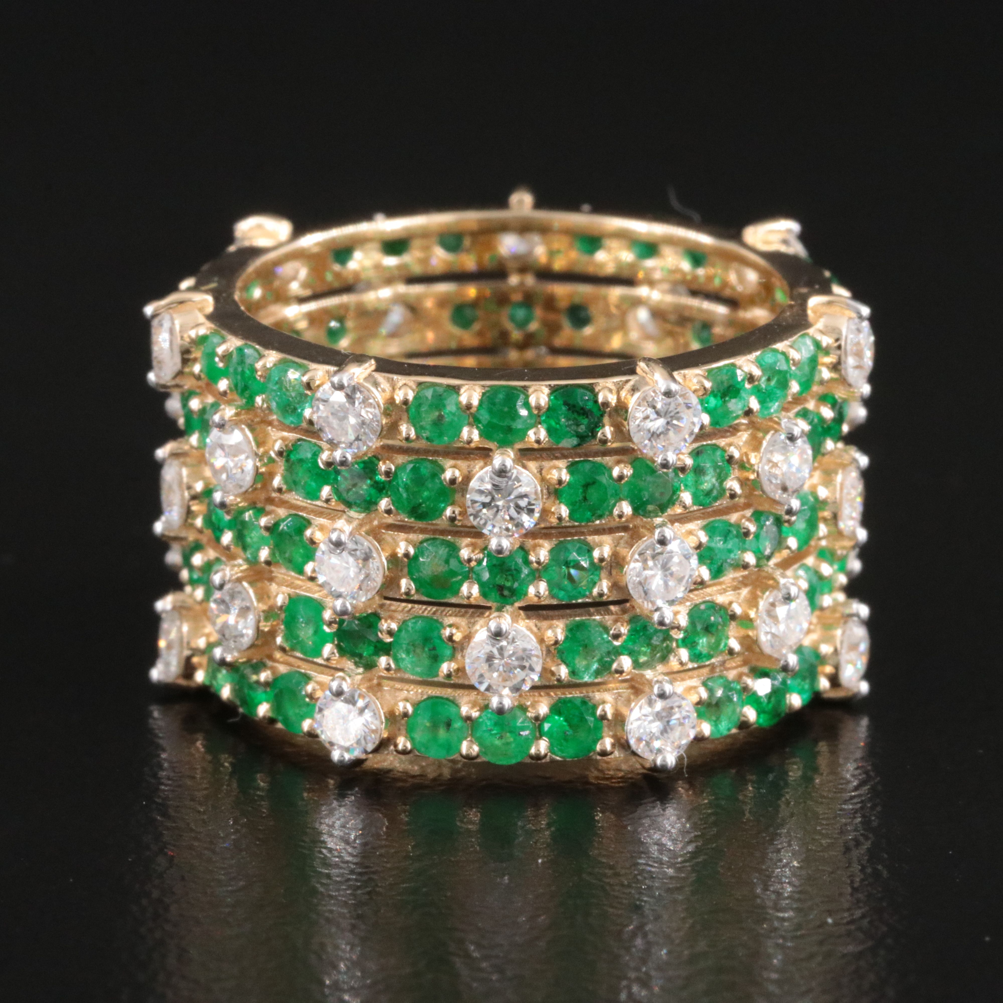 14K 2.22 CTW Emerald and 1.46 CTW Diamond Multi Row Eternity Band