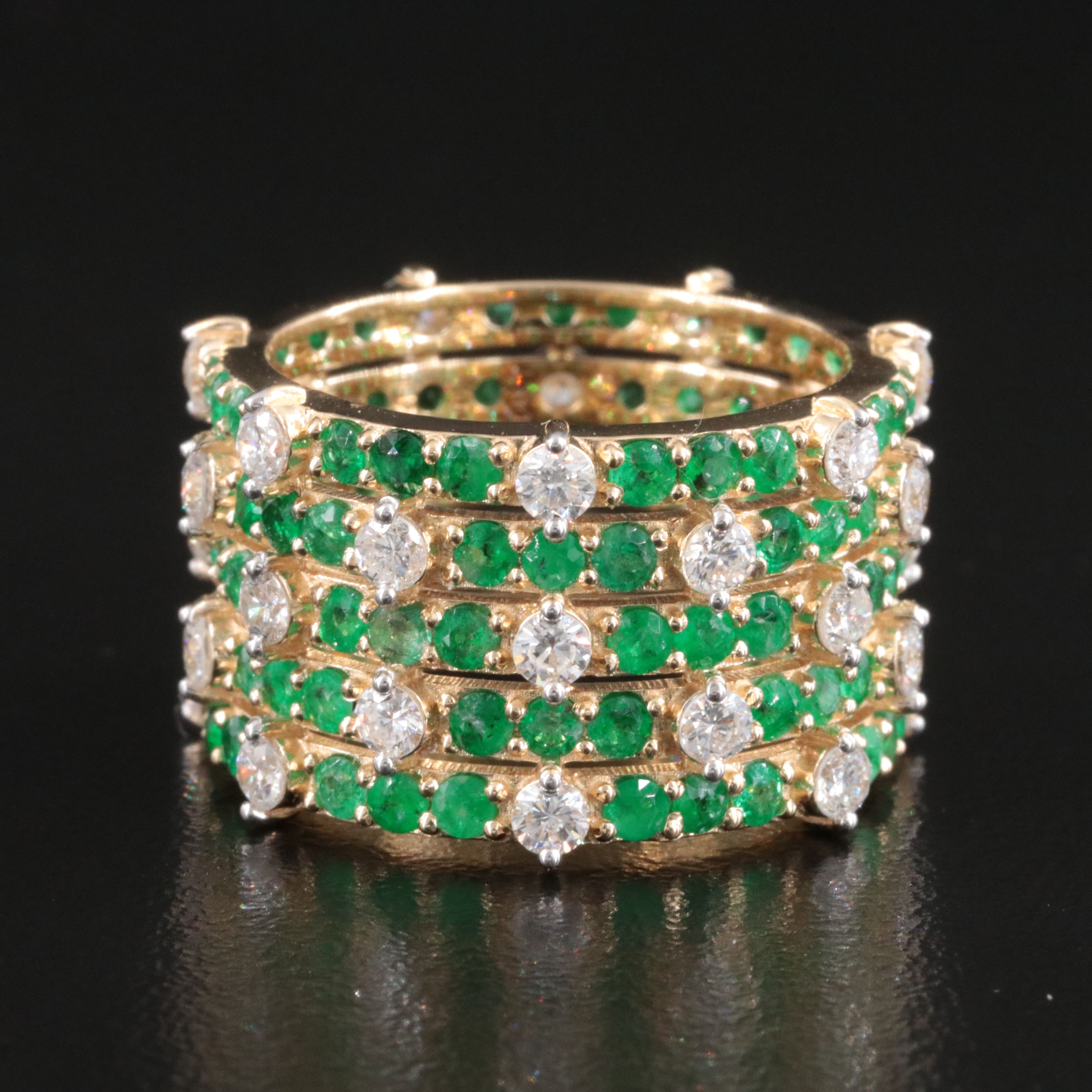 14K 2.22 CTW Emerald and 1.46 CTW Diamond Multi Row Eternity Band