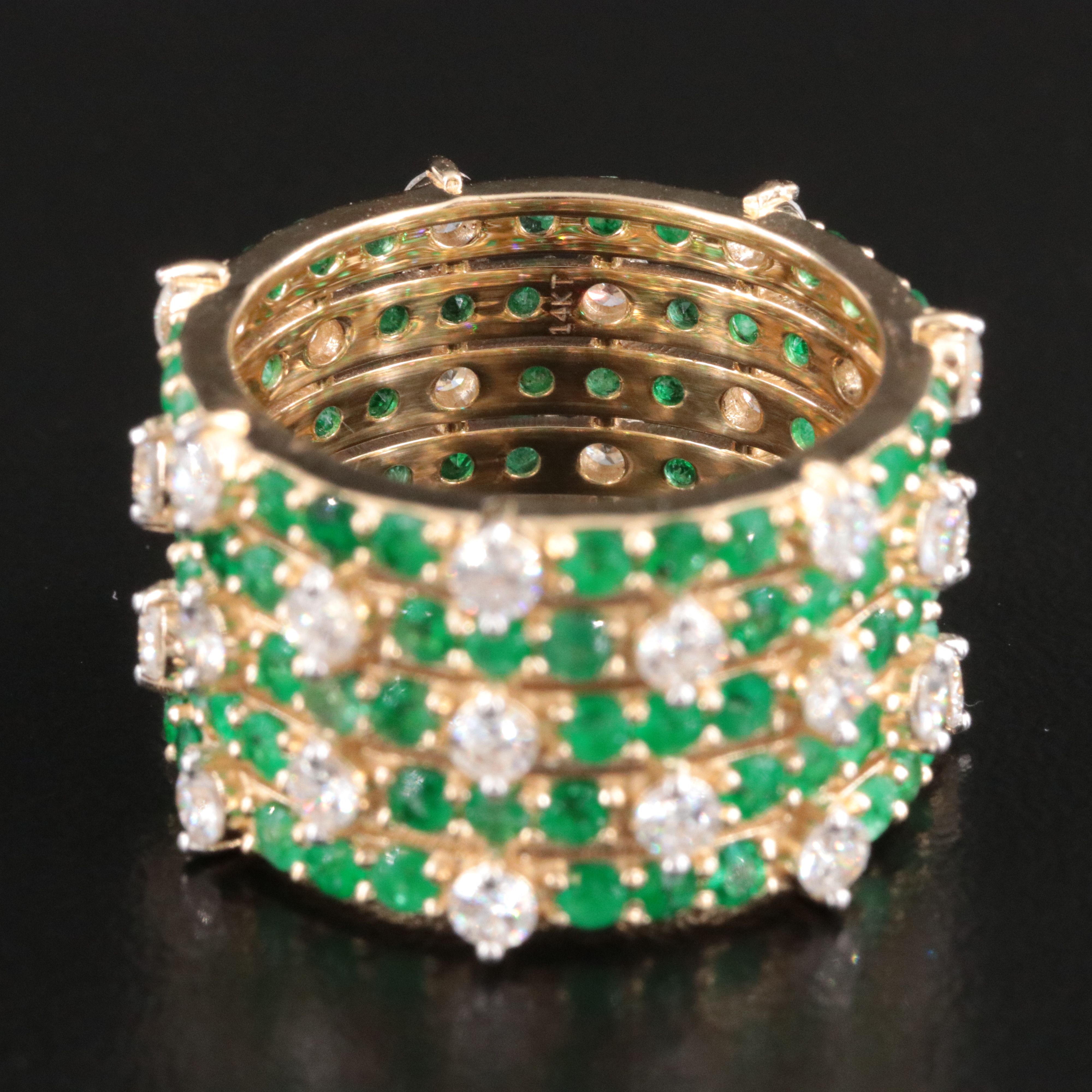 14K 2.22 CTW Emerald and 1.46 CTW Diamond Multi Row Eternity Band