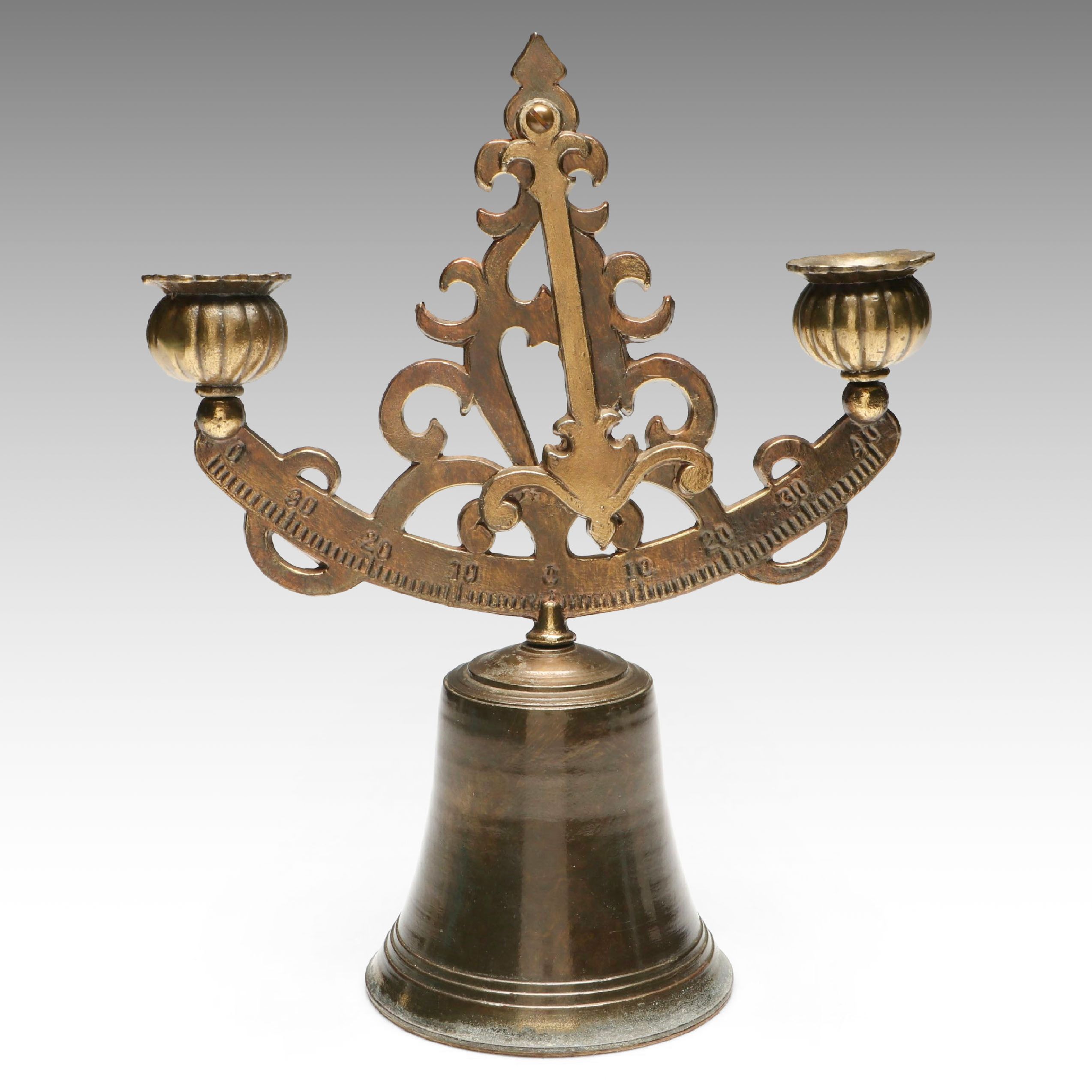 Nautical Inclinometer with Bell and Double Arm Candlestick