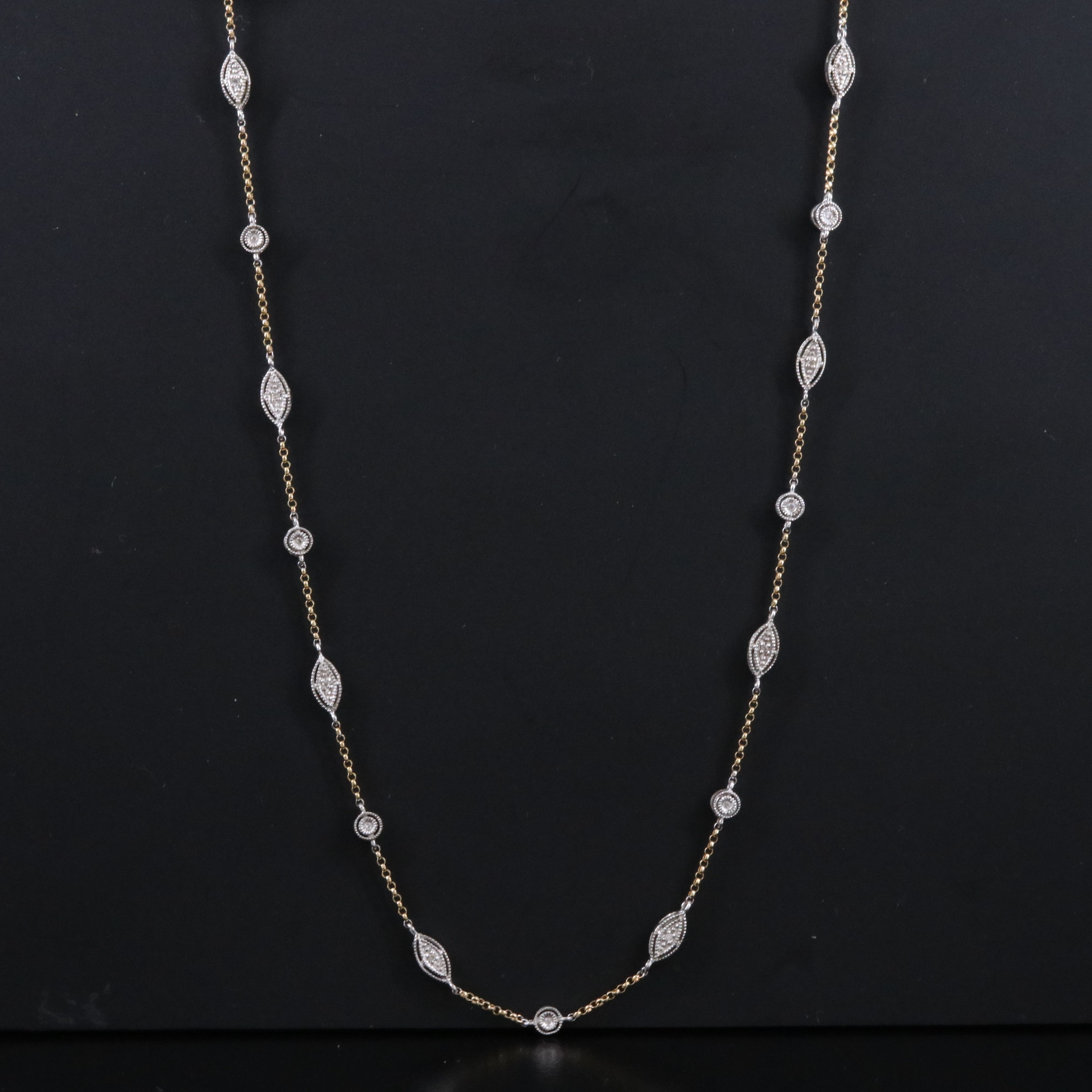 14K Two-Tone 0.11 CTW Diamond Station Chain Necklace
