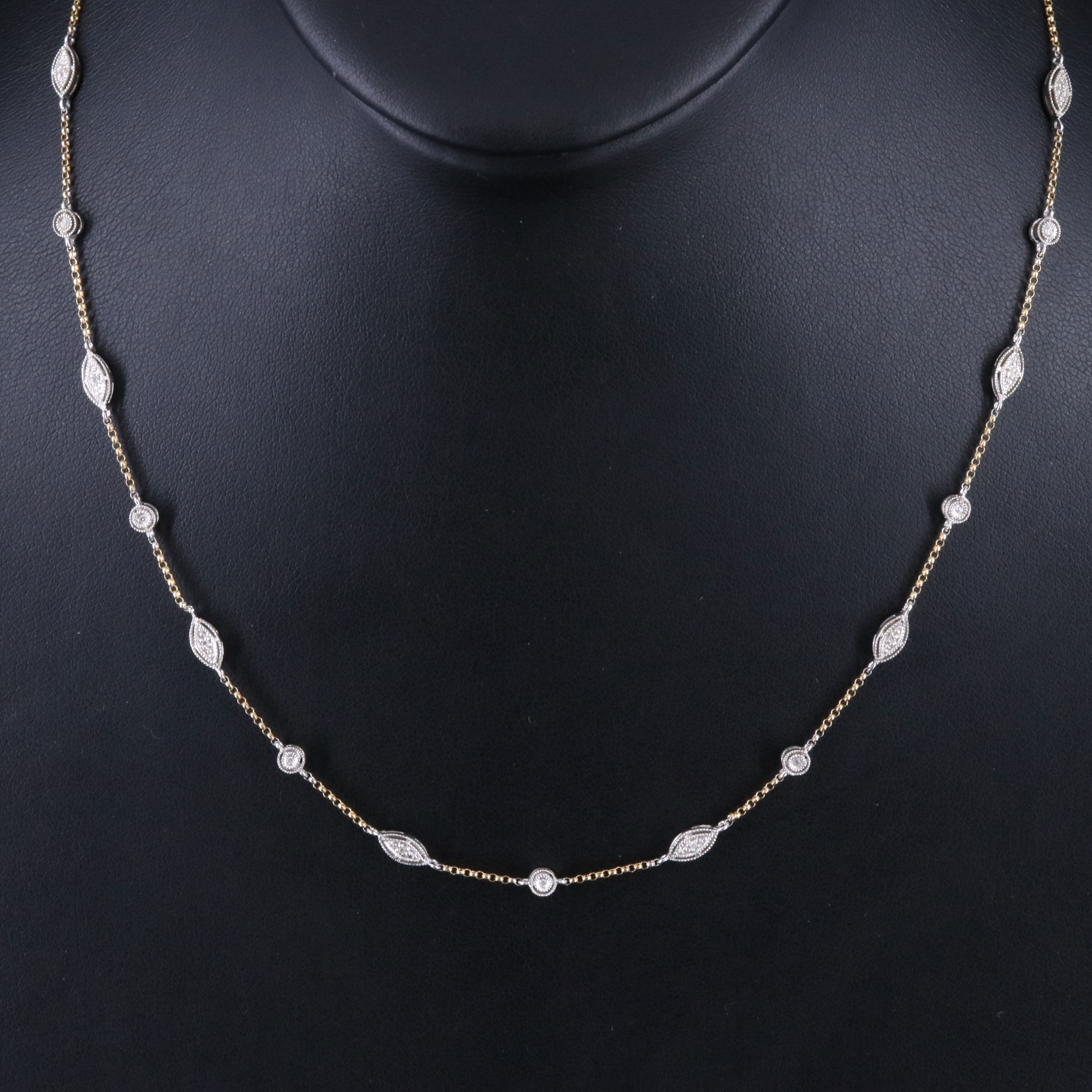 14K Two-Tone 0.11 CTW Diamond Station Chain Necklace