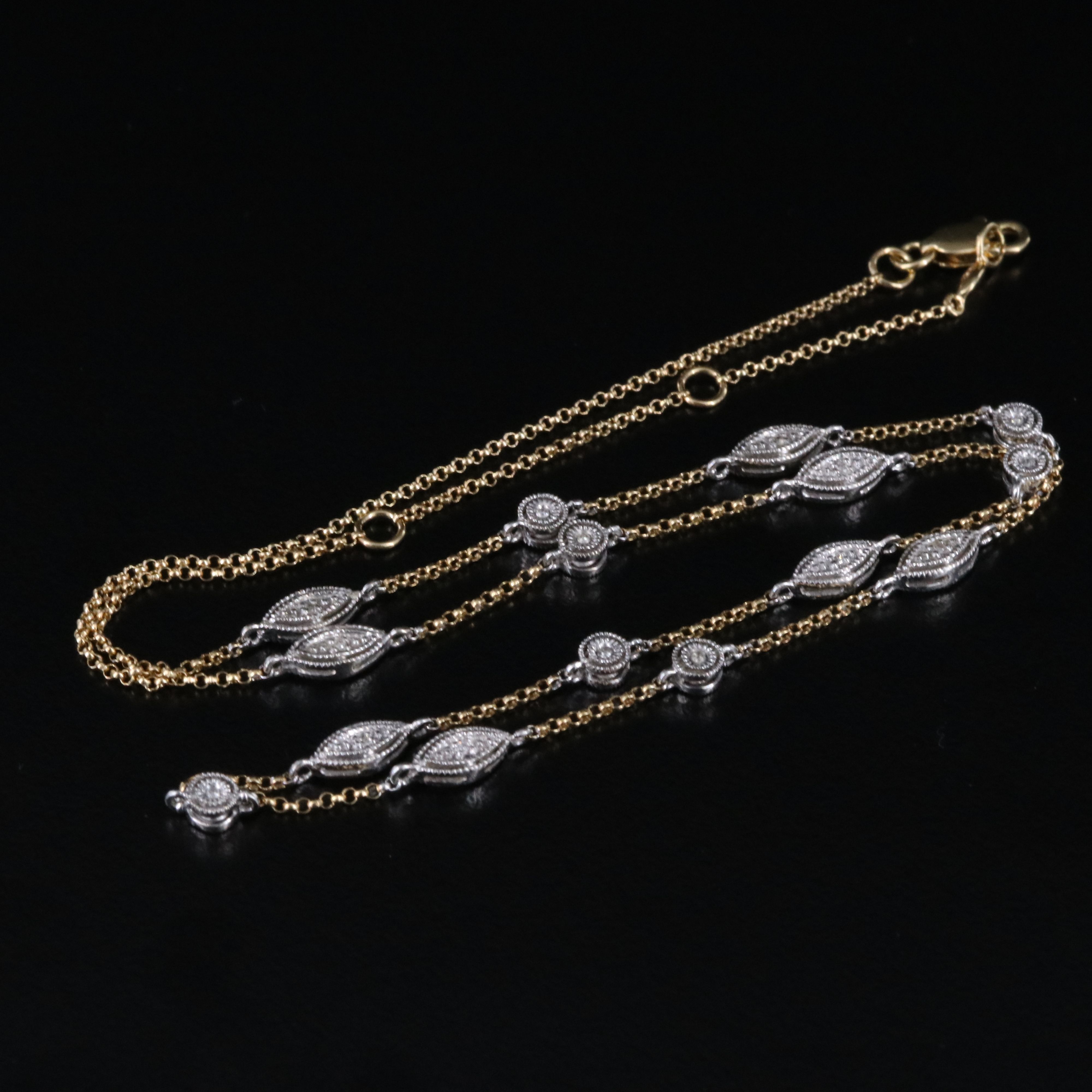 14K Two-Tone 0.11 CTW Diamond Station Chain Necklace