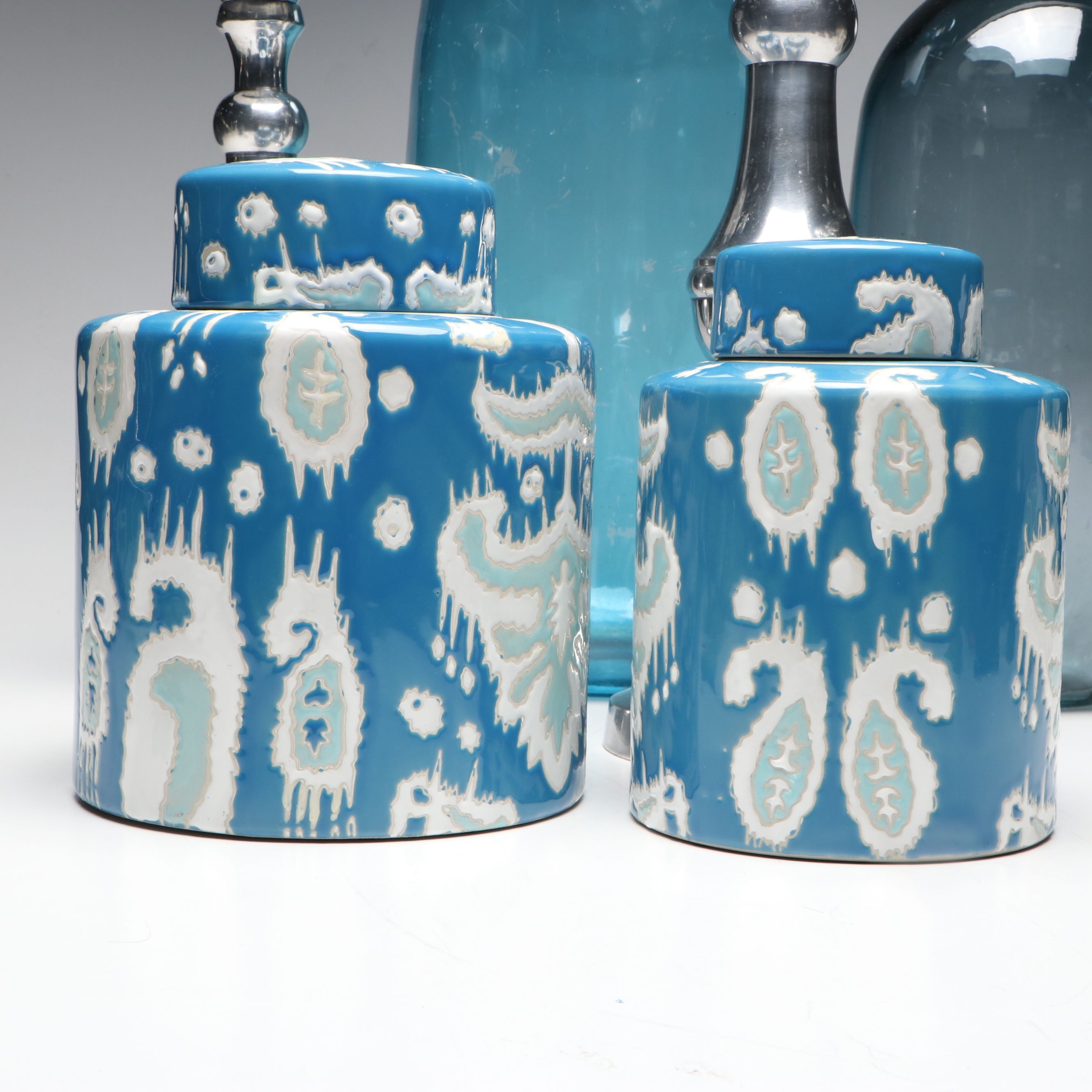 Glass Jug Vases with Ceramic Jars and Metal Candle Holders