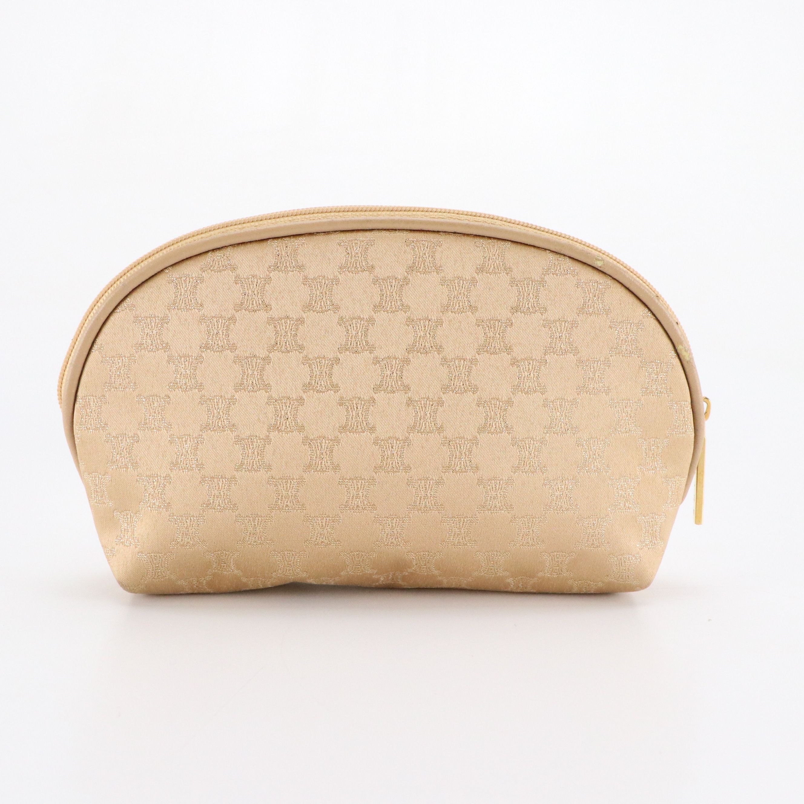 Celine Cosmetic Zip Pouch in Metallic/Champagne Macadam Satin