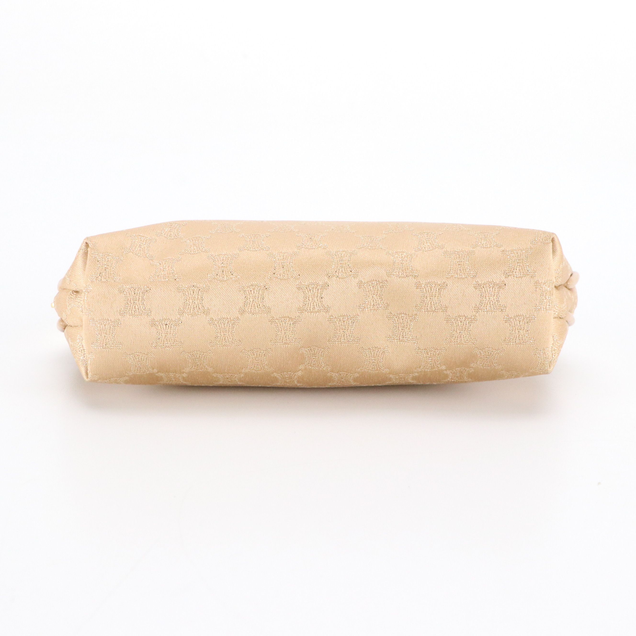 Celine Cosmetic Zip Pouch in Metallic/Champagne Macadam Satin