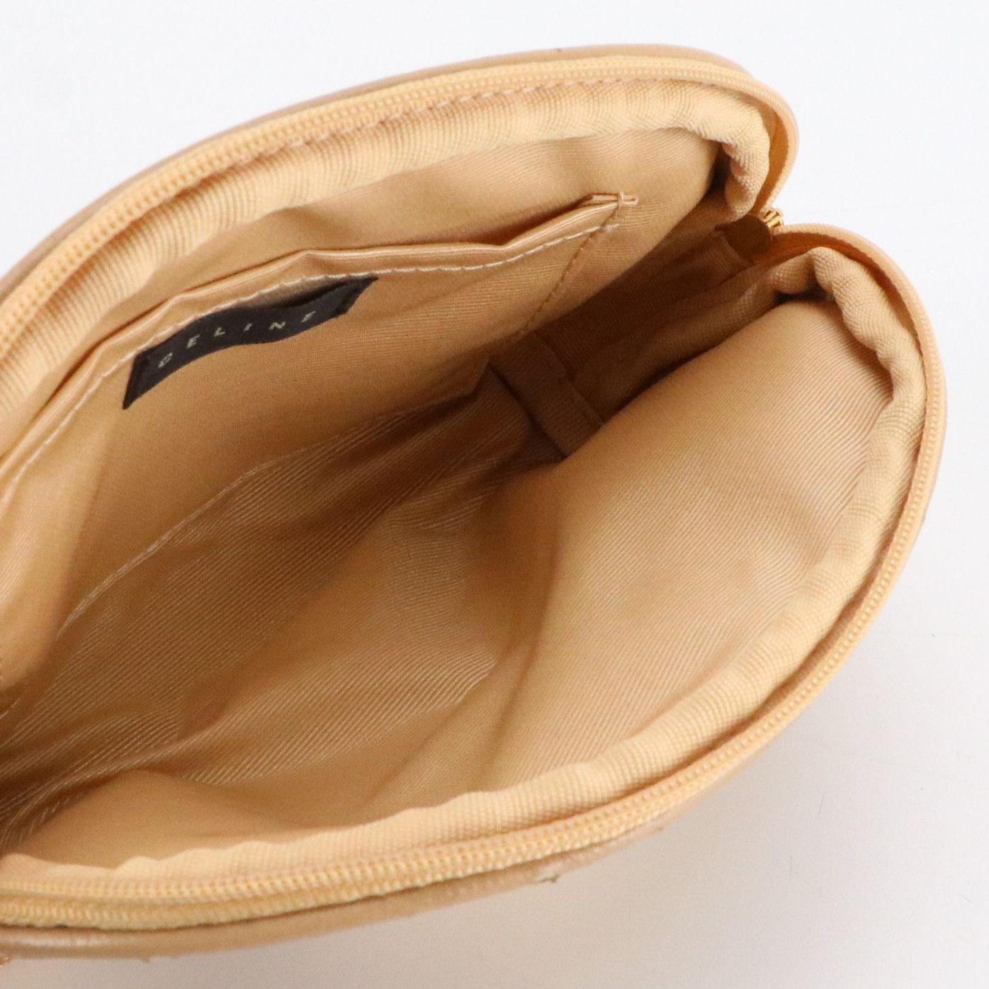 Celine Cosmetic Zip Pouch in Metallic/Champagne Macadam Satin