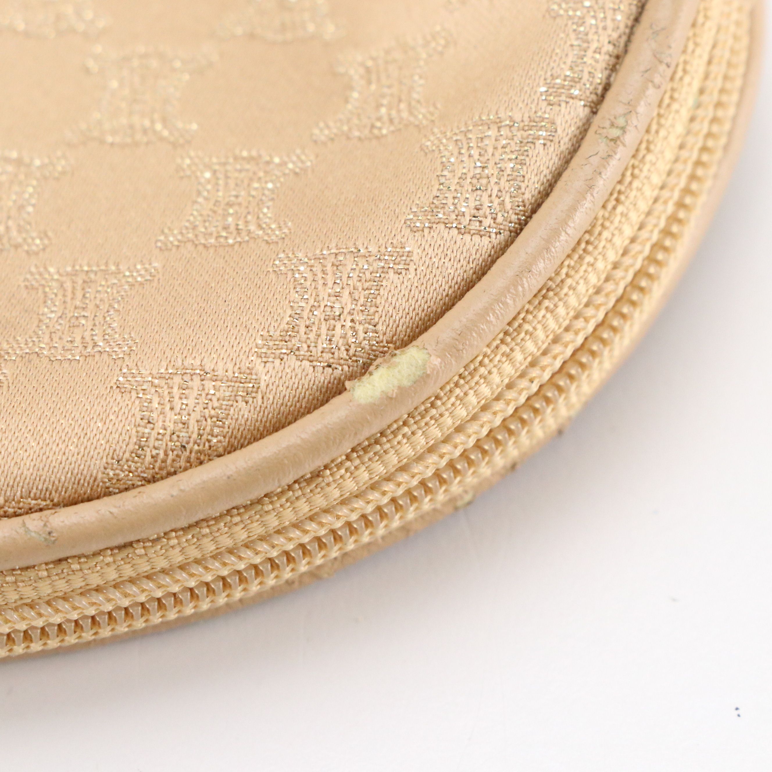 Celine Cosmetic Zip Pouch in Metallic/Champagne Macadam Satin
